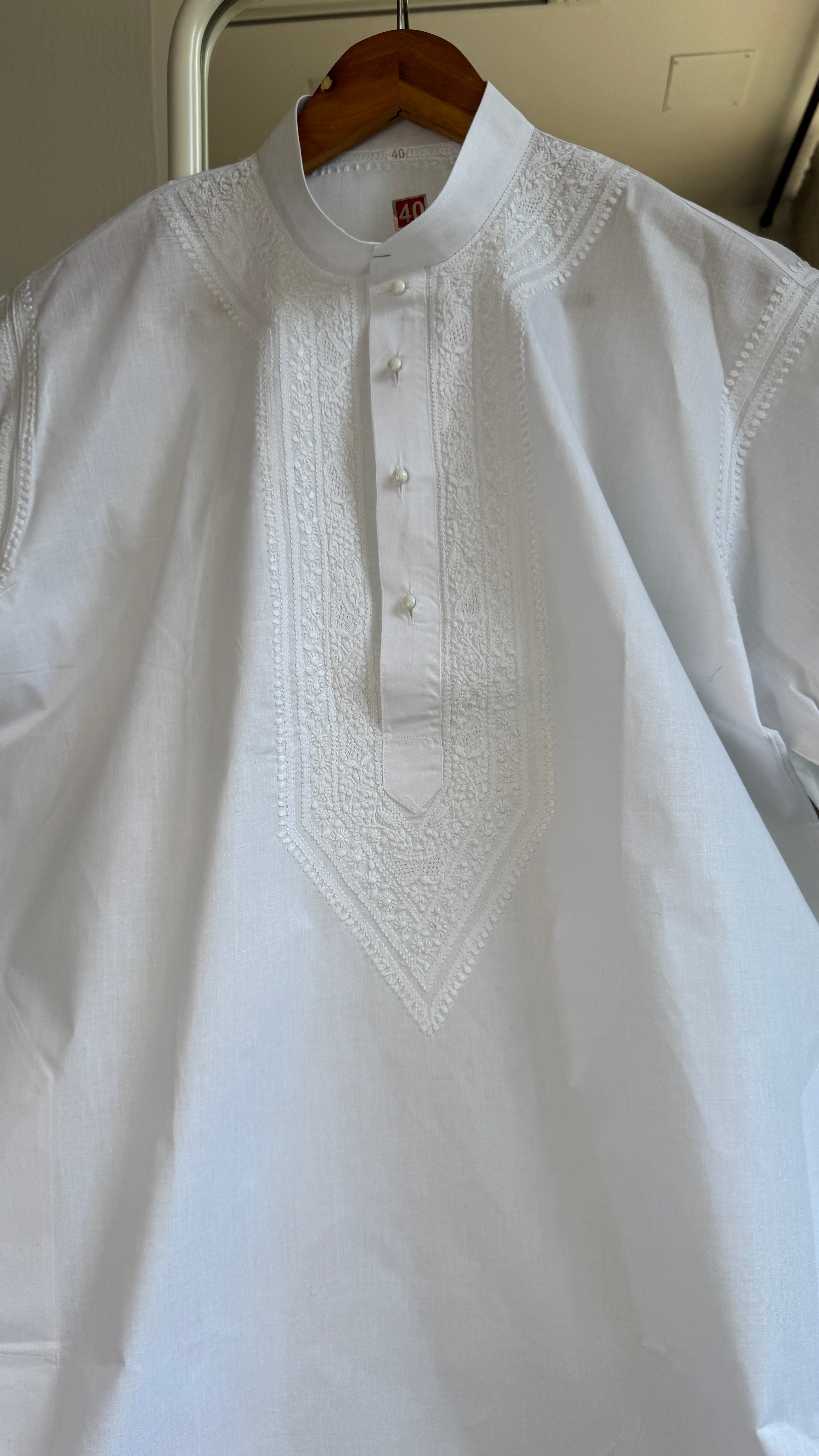 Cotton Chikankari Kurta - White - Men's Collection