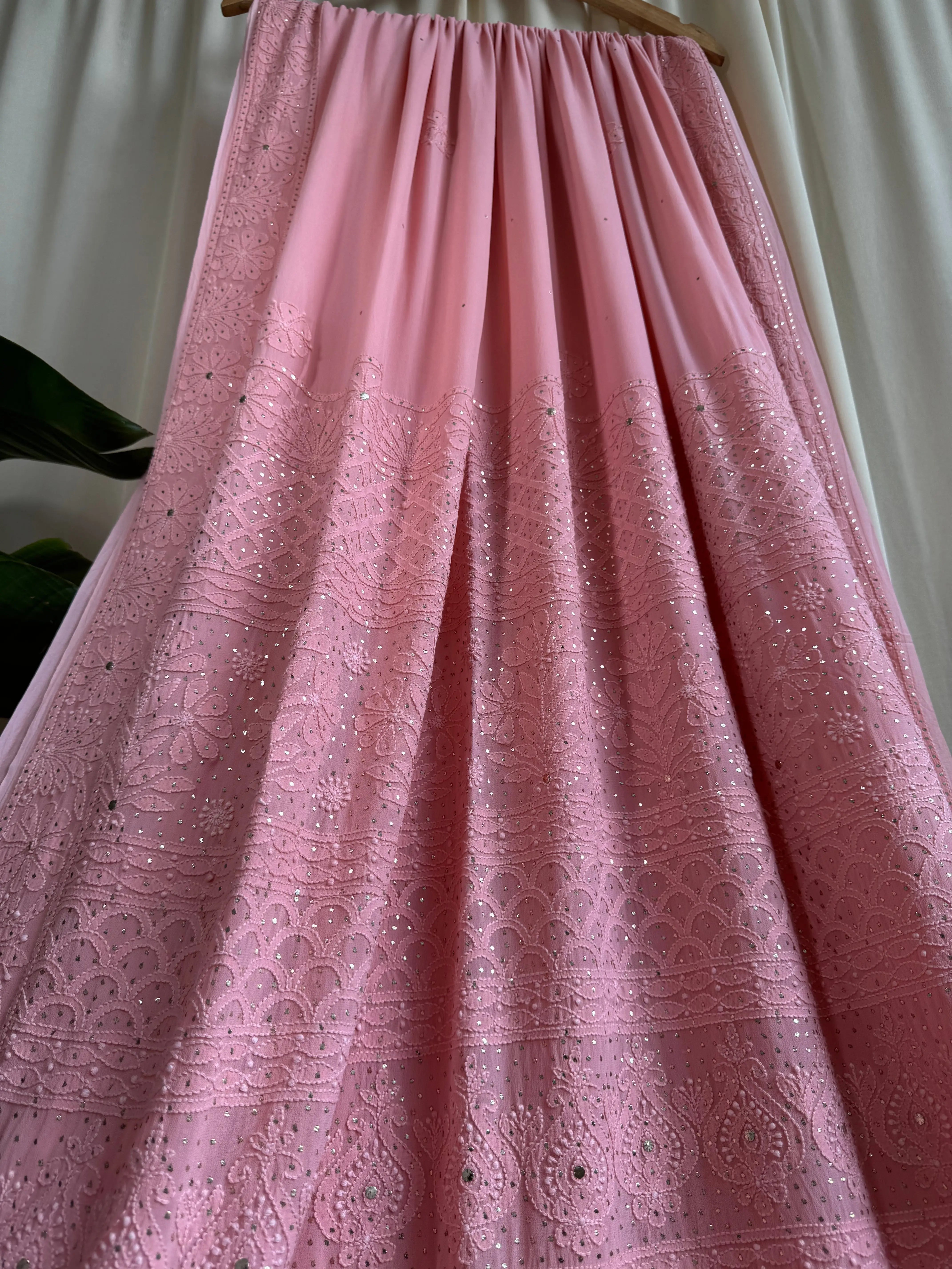 Viscose Peach Chikankari saree with Mukaish Work ARIAA CHIKANKARI