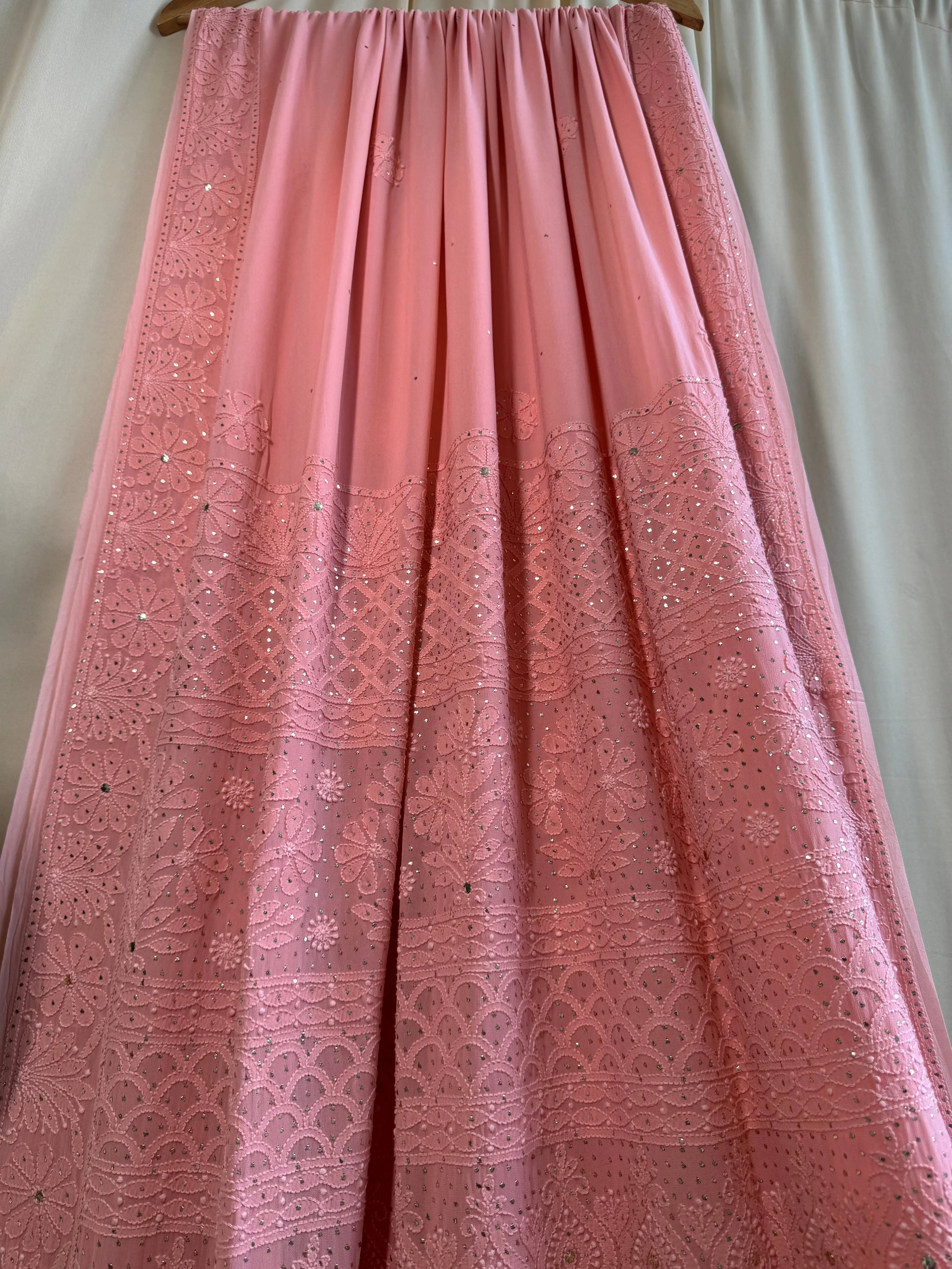 Viscose Peach Chikankari saree with Mukaish Work ARIAA CHIKANKARI