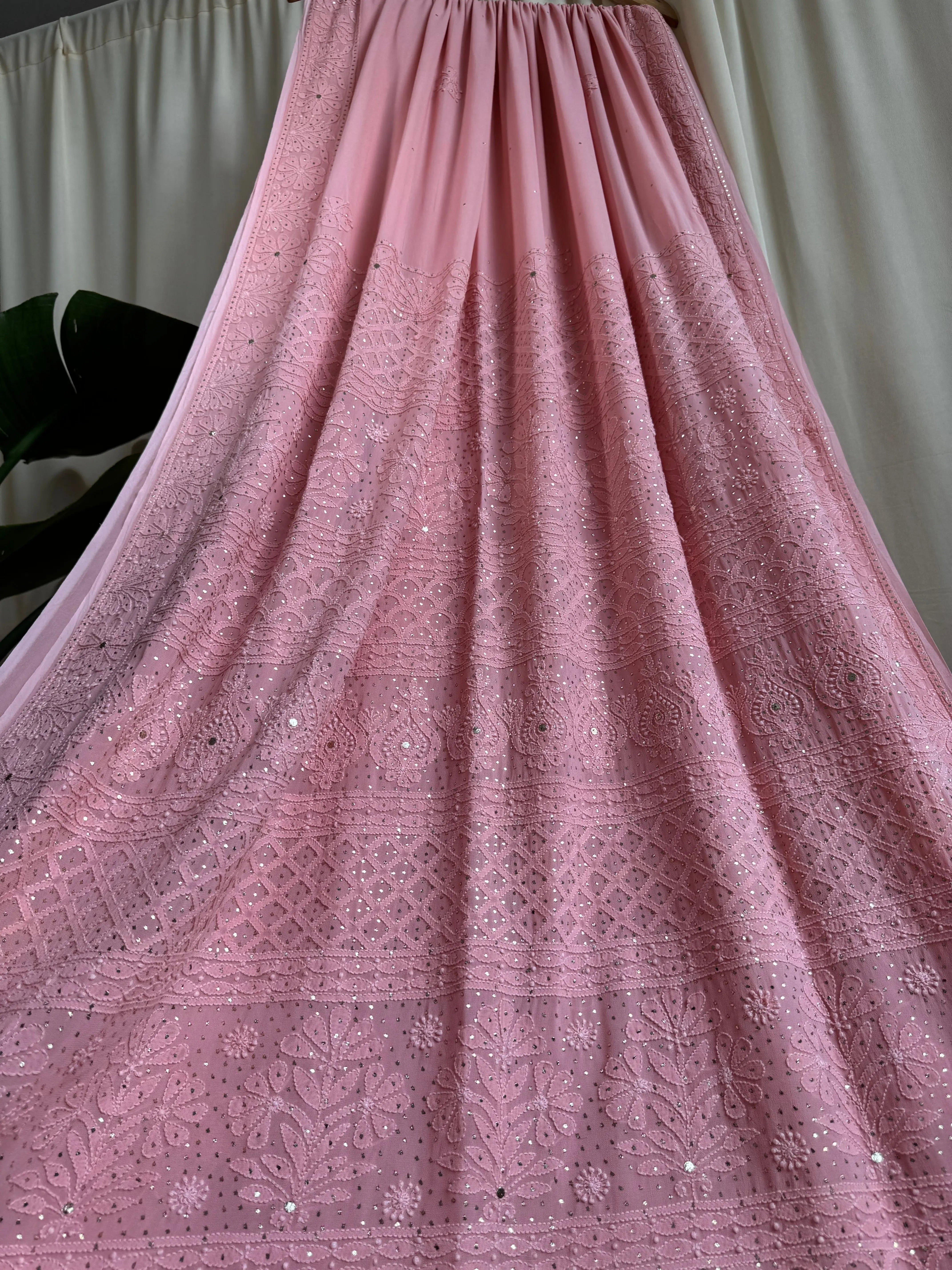 Viscose Peach Chikankari saree with Mukaish Work ARIAA CHIKANKARI