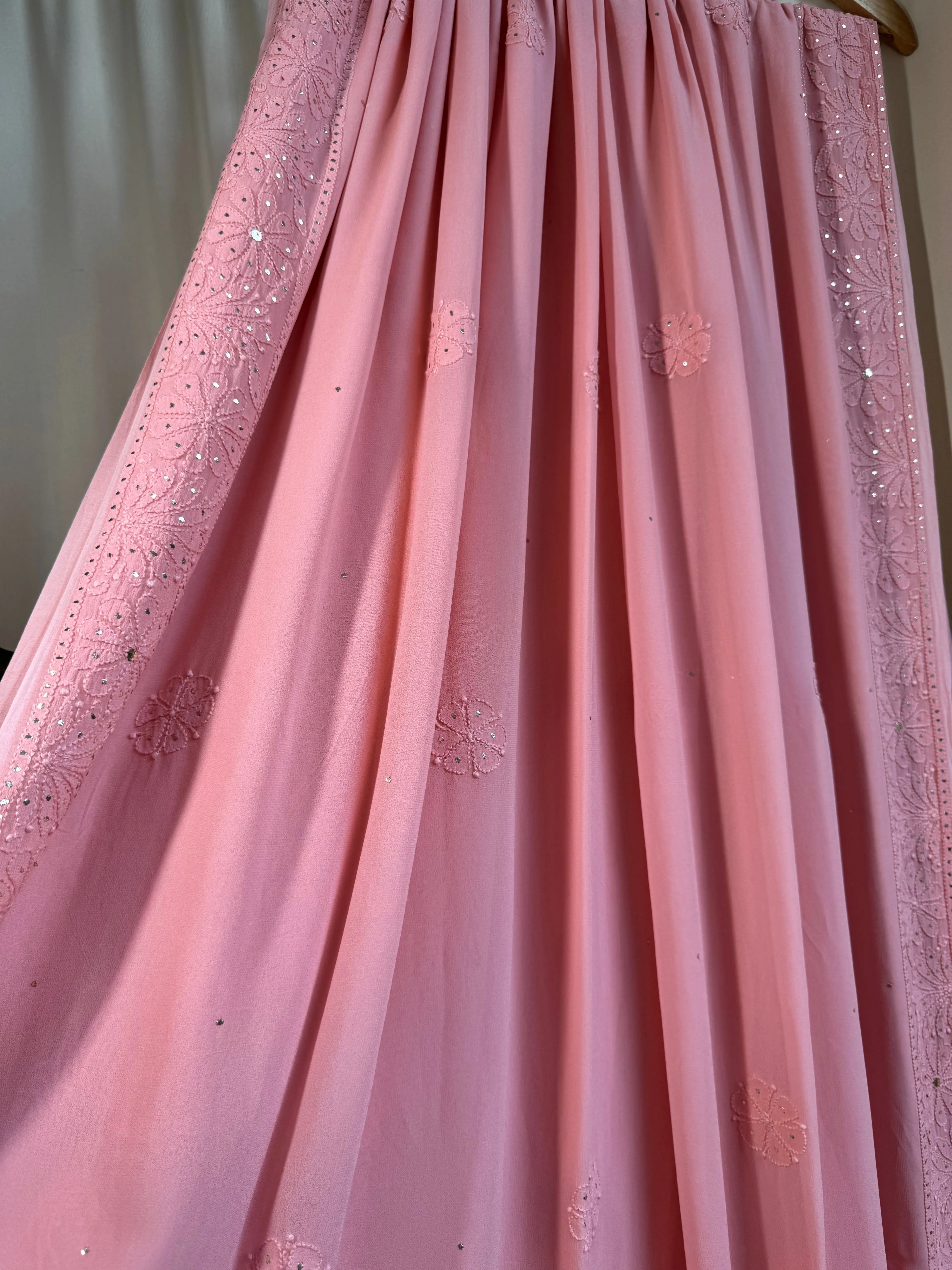 Viscose Peach Chikankari saree with Mukaish Work ARIAA CHIKANKARI
