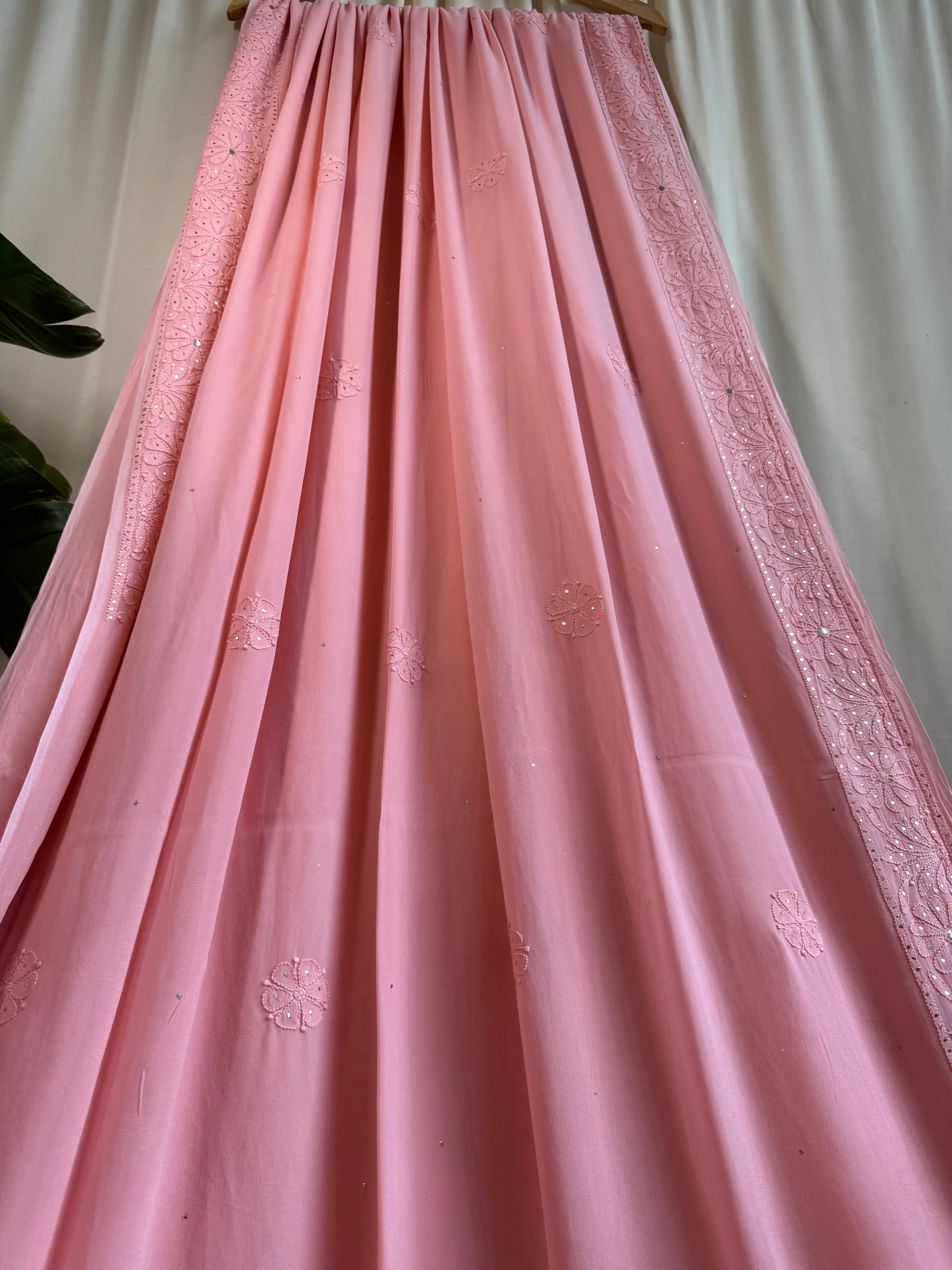 Viscose Peach Chikankari saree with Mukaish Work ARIAA CHIKANKARI