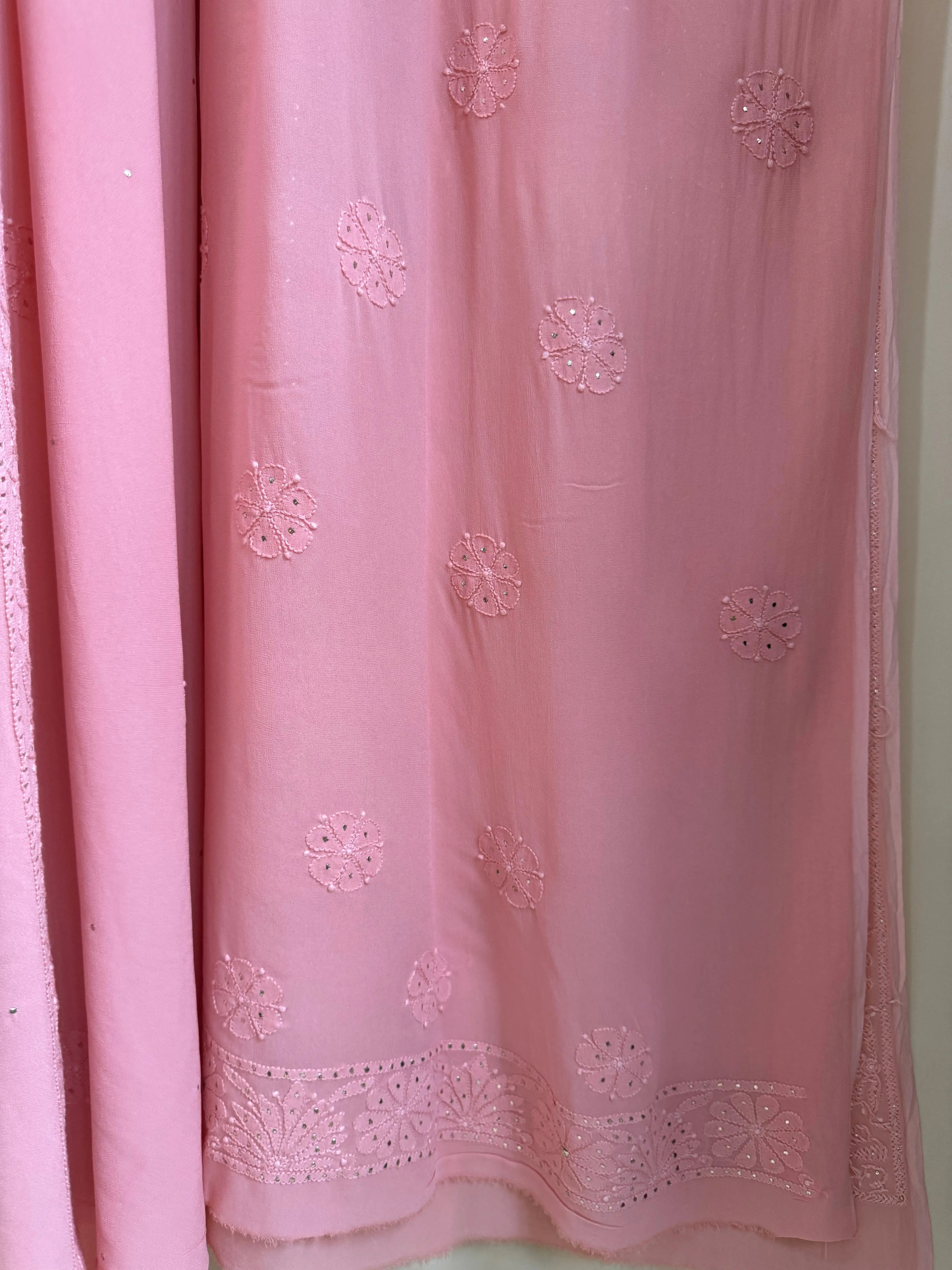Viscose Peach Chikankari saree with Mukaish Work ARIAA CHIKANKARI