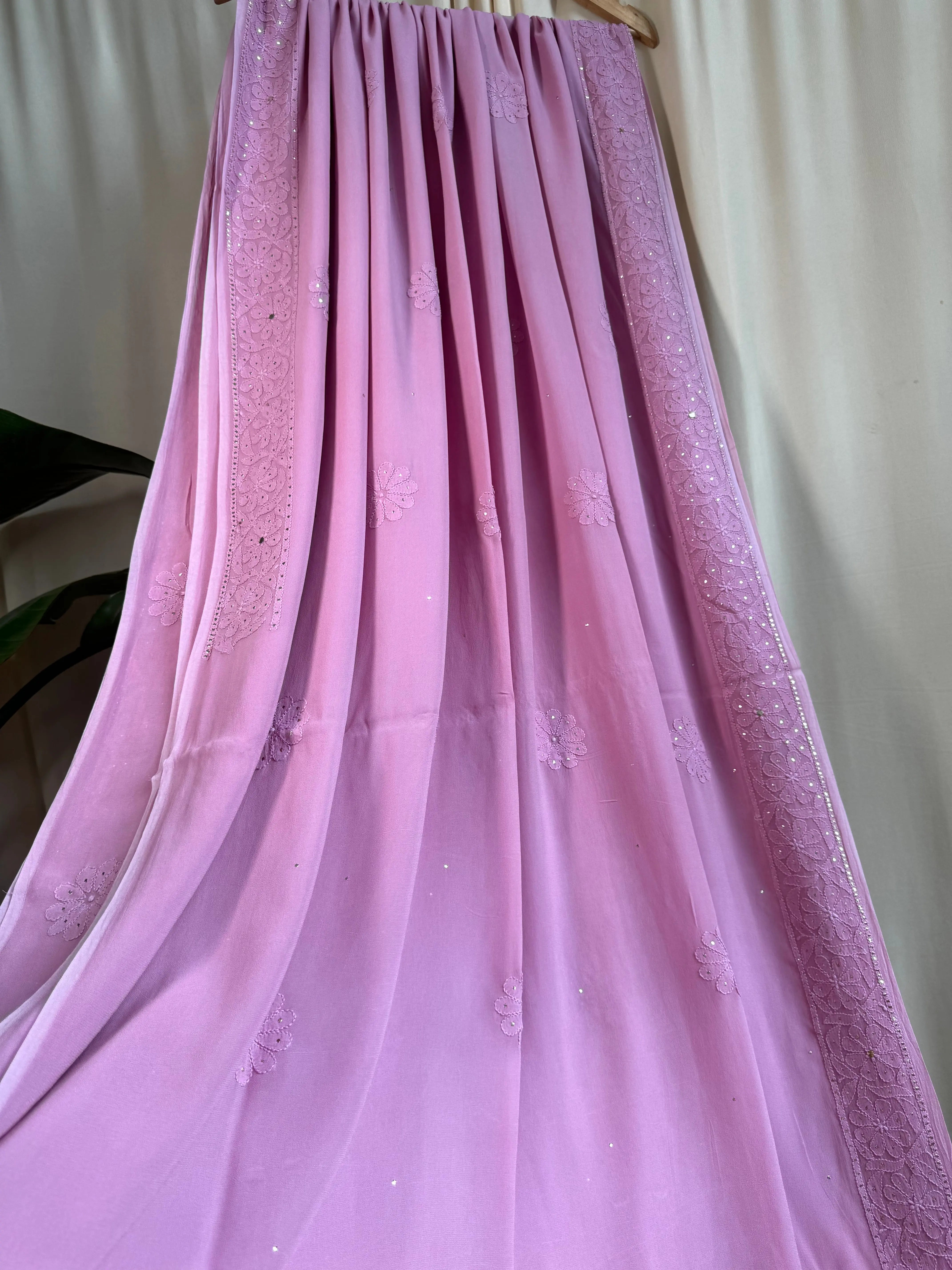 Viscose Lilac Chikankari saree with Mukaish Work ARIAA CHIKANKARI
