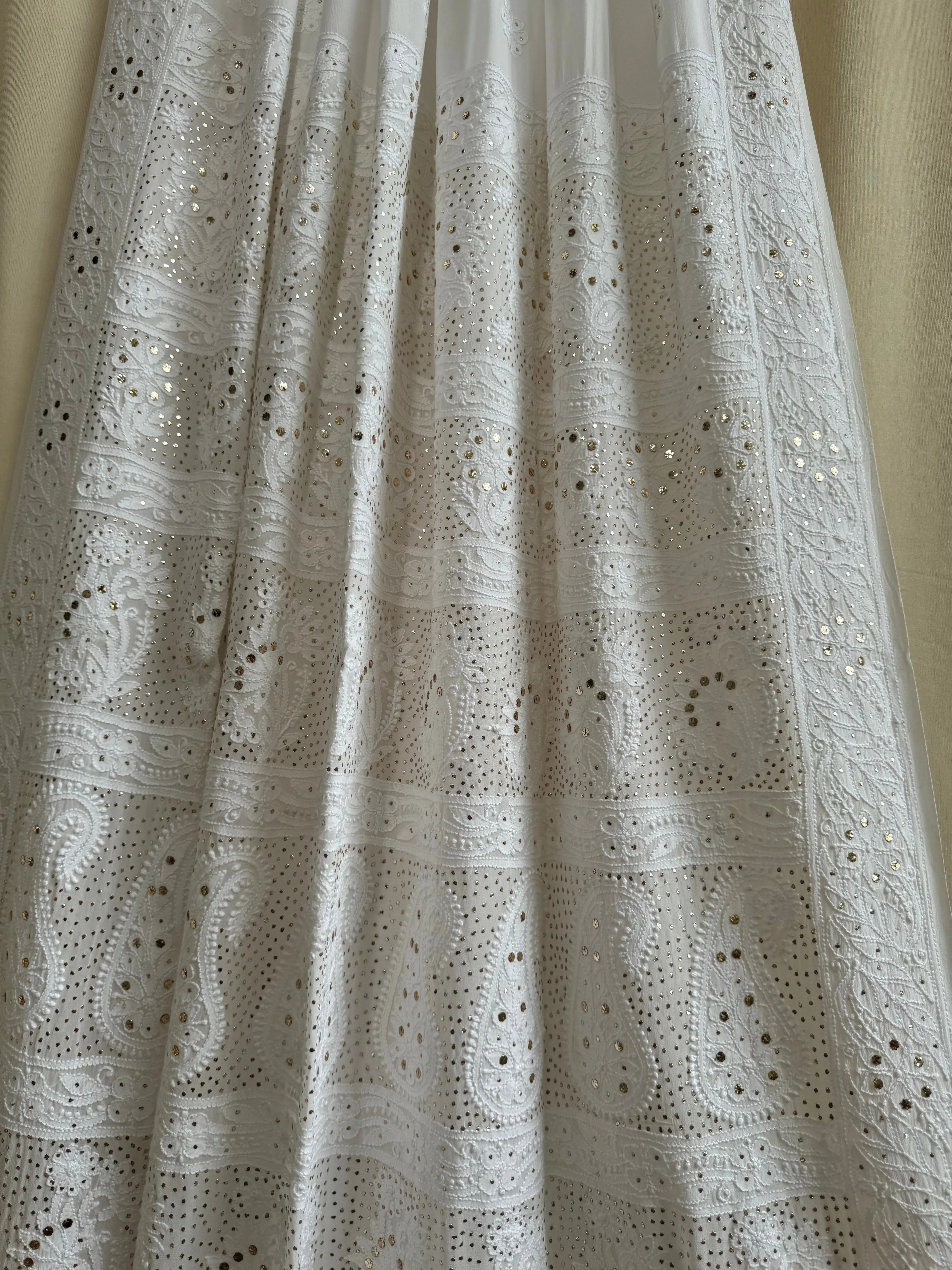 Viscose White Chikankari saree with Mukaish Work ARIAA CHIKANKARI