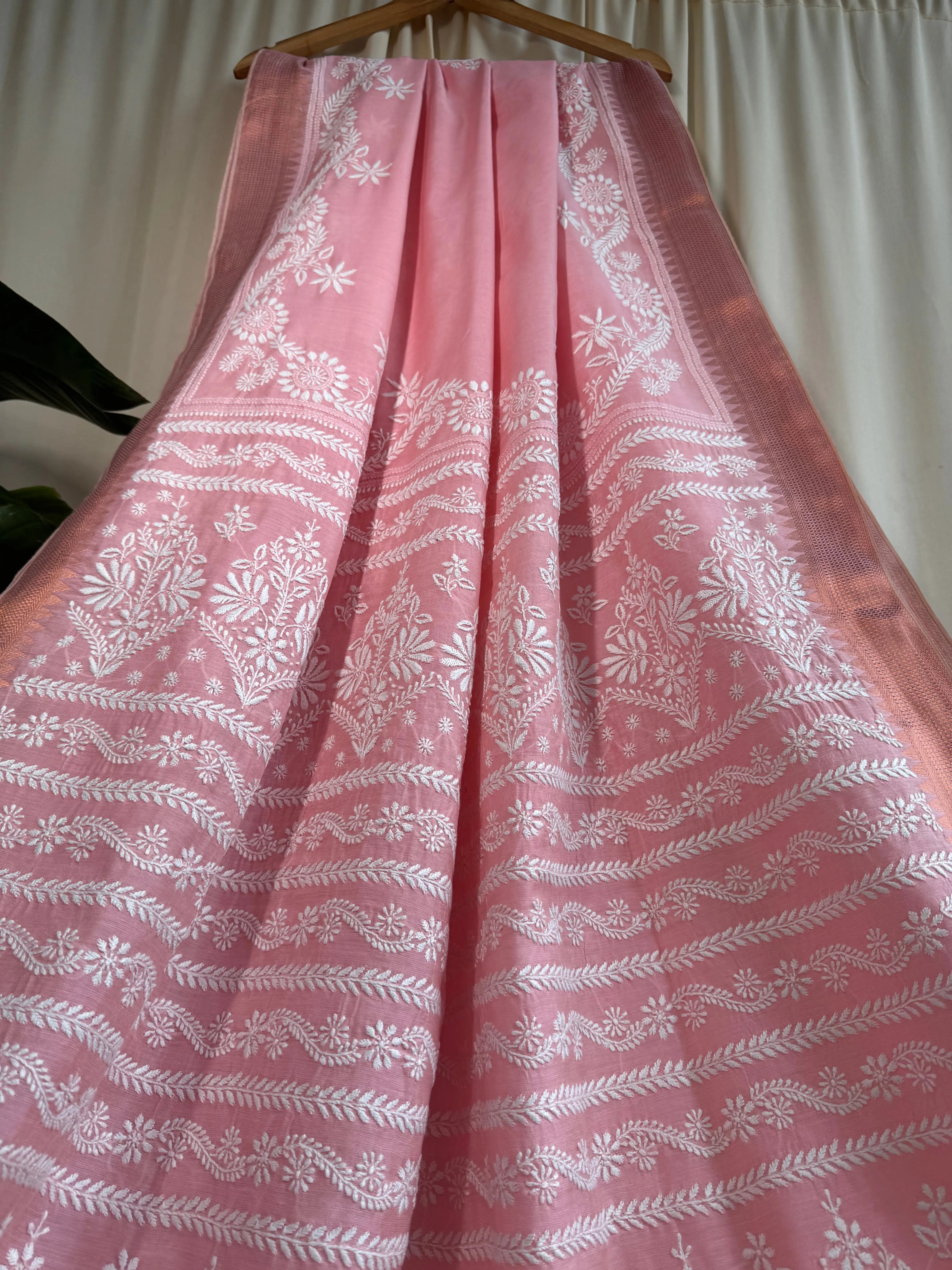 Chanderi Chikankari saree in Pink ARIAA CHIKANKARI