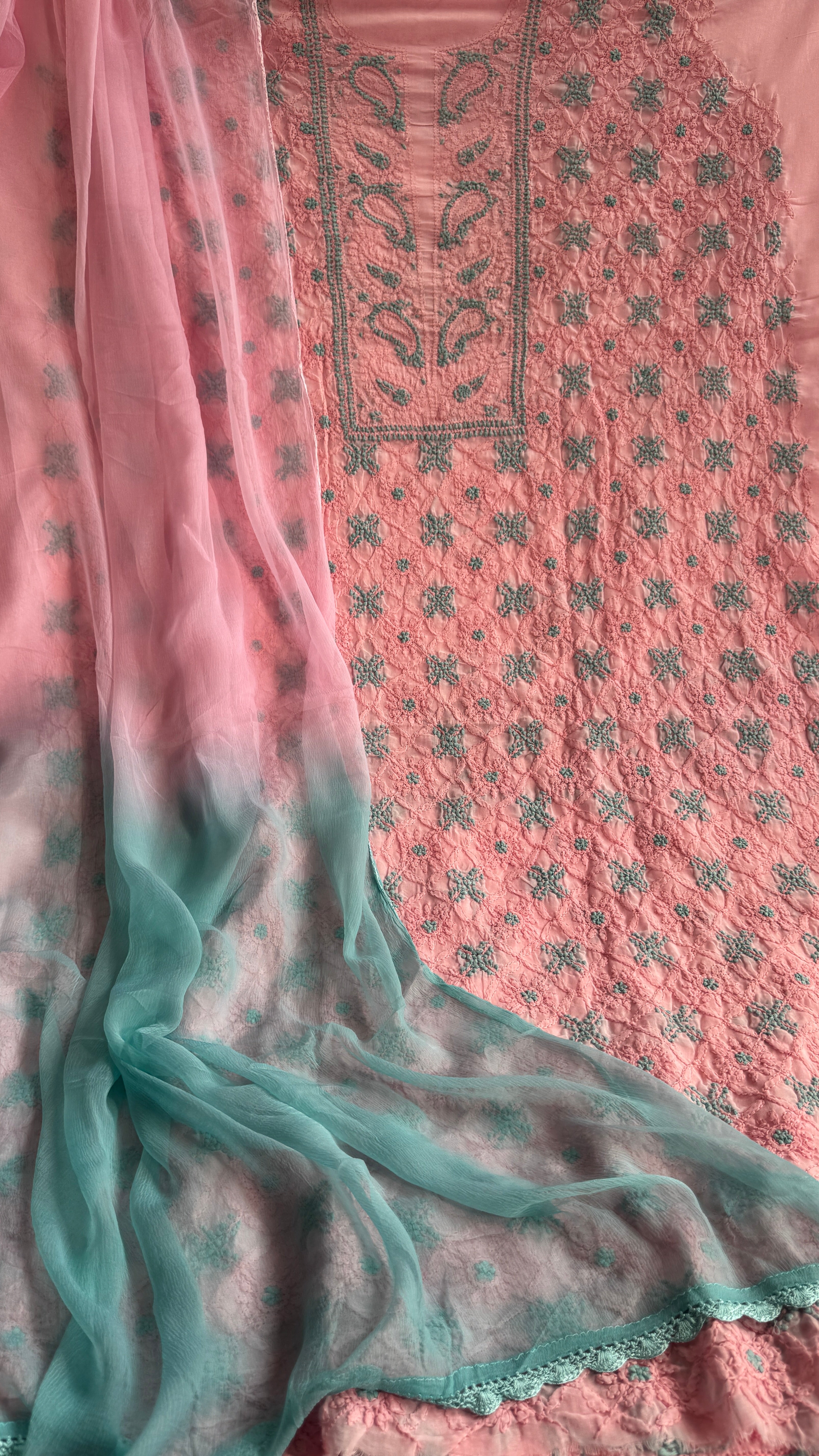 Handcrafted Lucknowi Chikankari Suit Set - Full Jaal - ARIAA CHIKANKARI