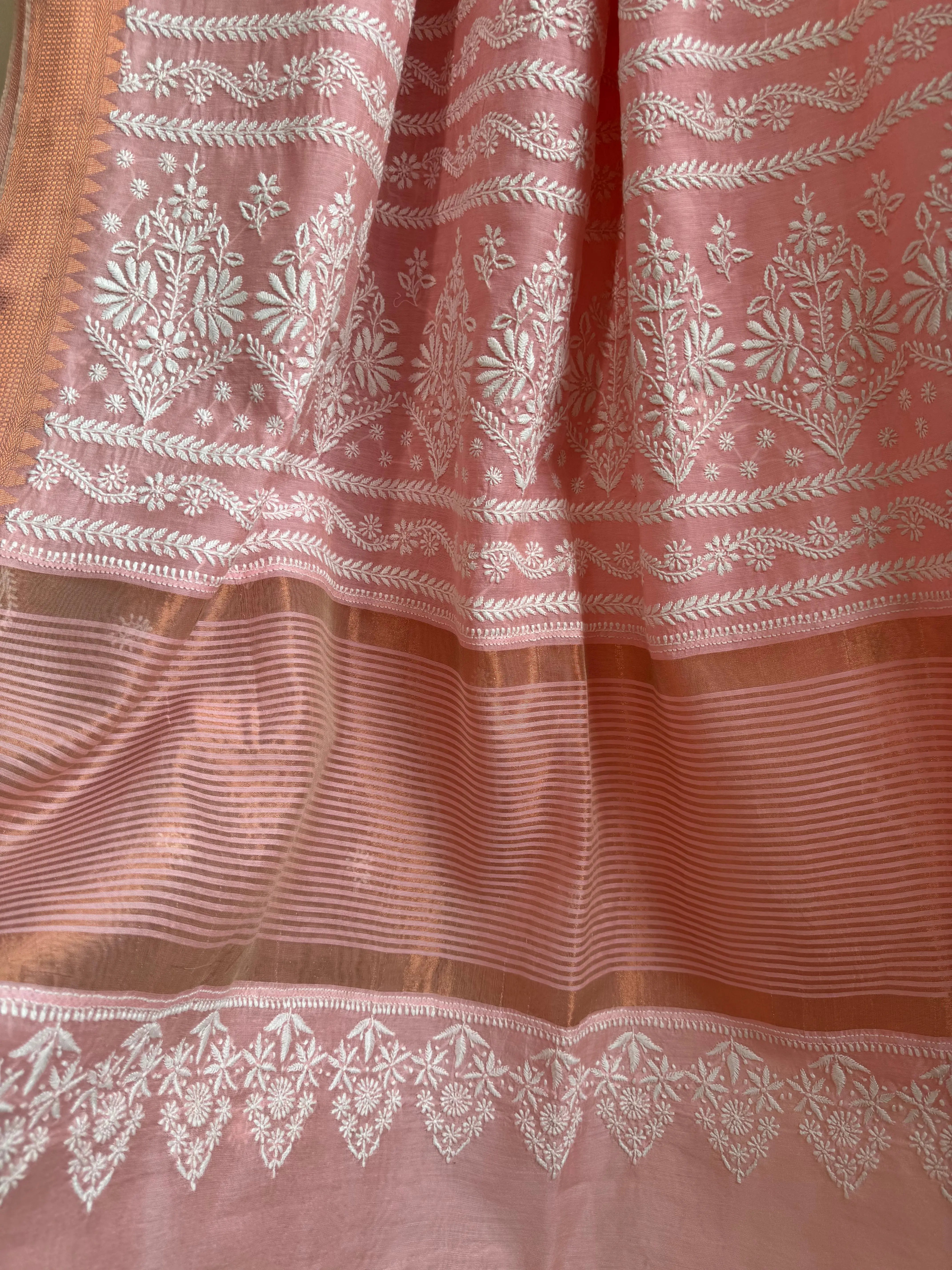Chanderi Chikankari saree in Pink ARIAA CHIKANKARI