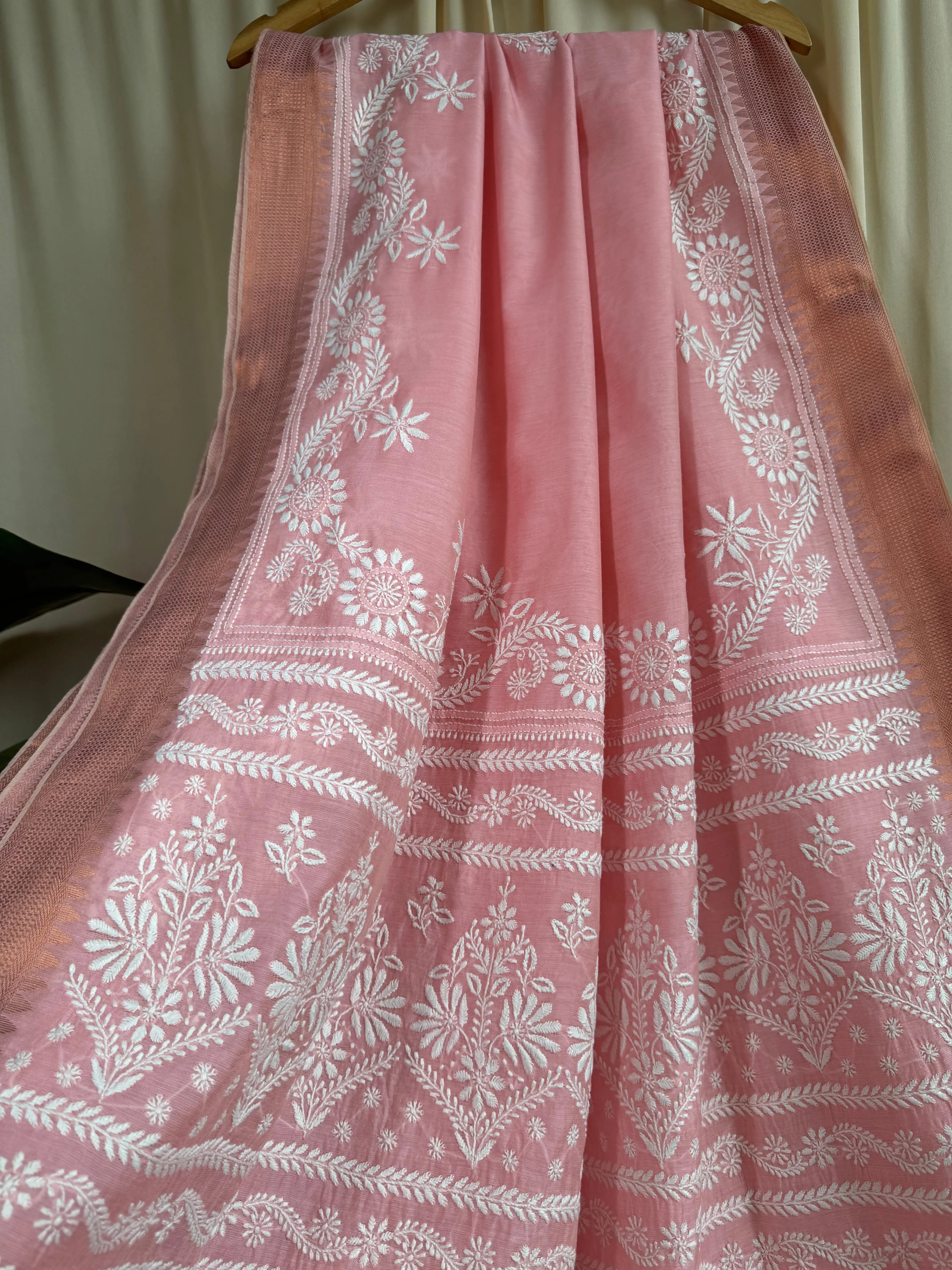 Chanderi Chikankari saree in Pink ARIAA CHIKANKARI