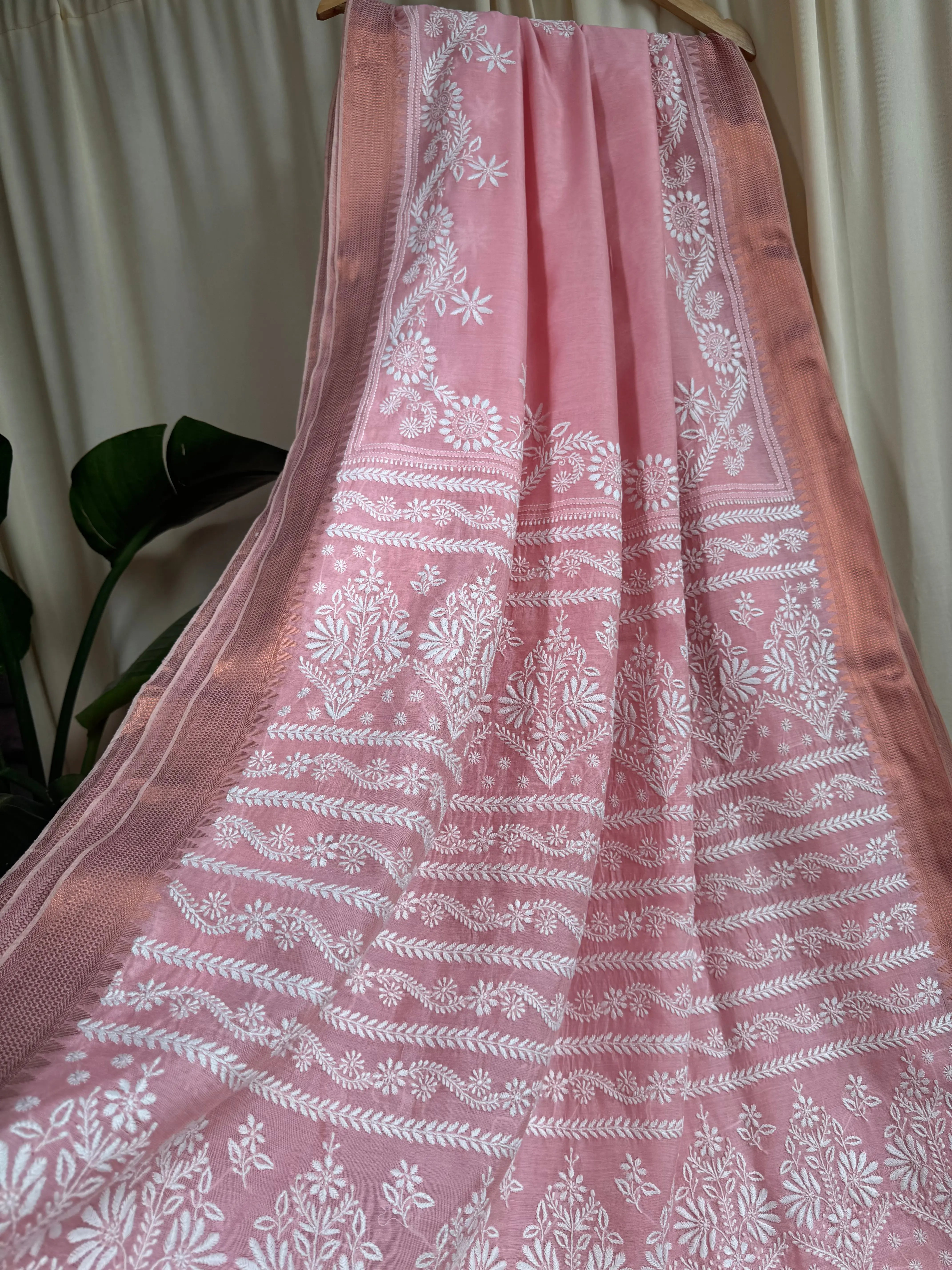 Chanderi Chikankari saree in Pink ARIAA CHIKANKARI