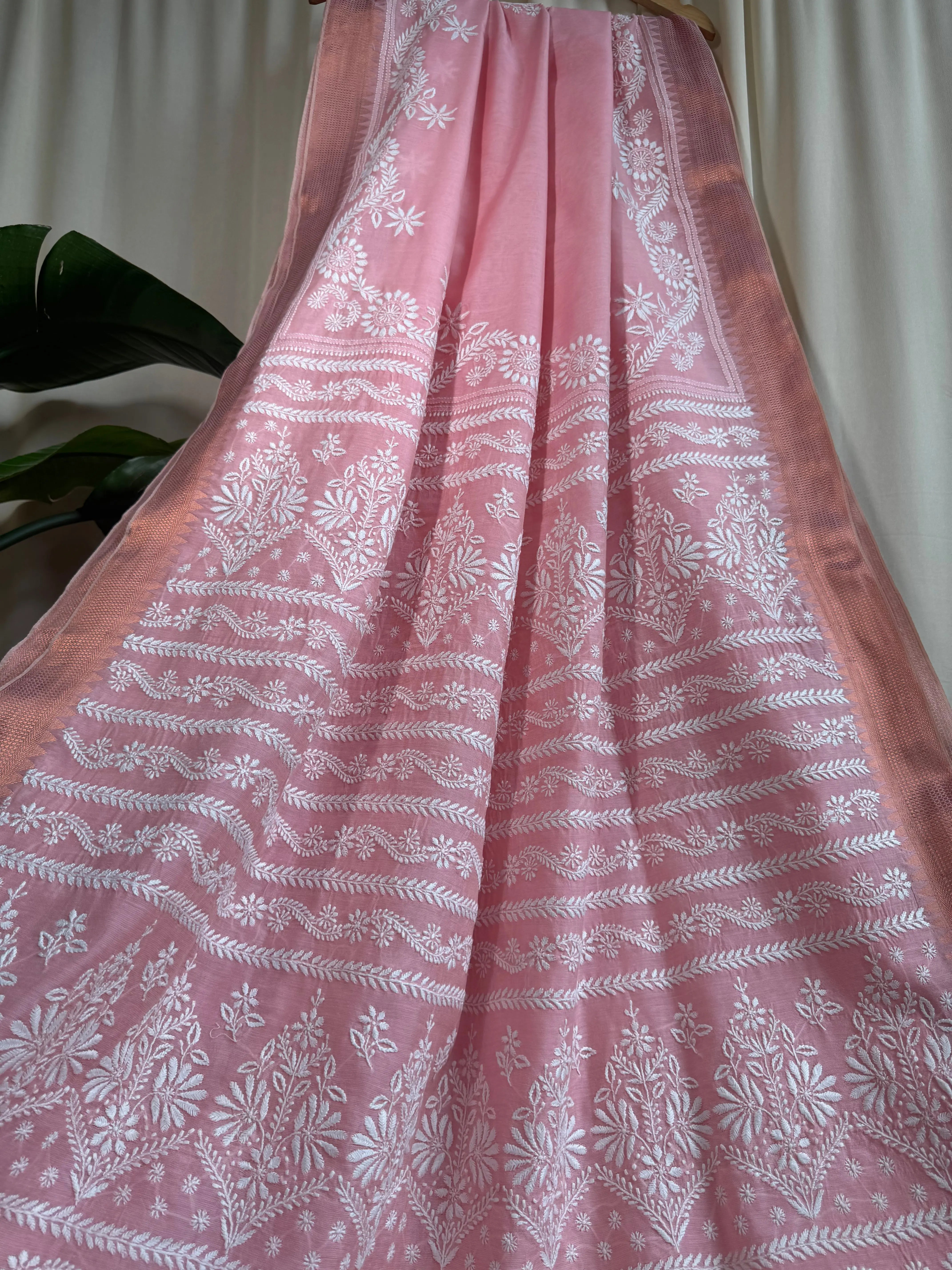 Chanderi Chikankari saree in Pink ARIAA CHIKANKARI