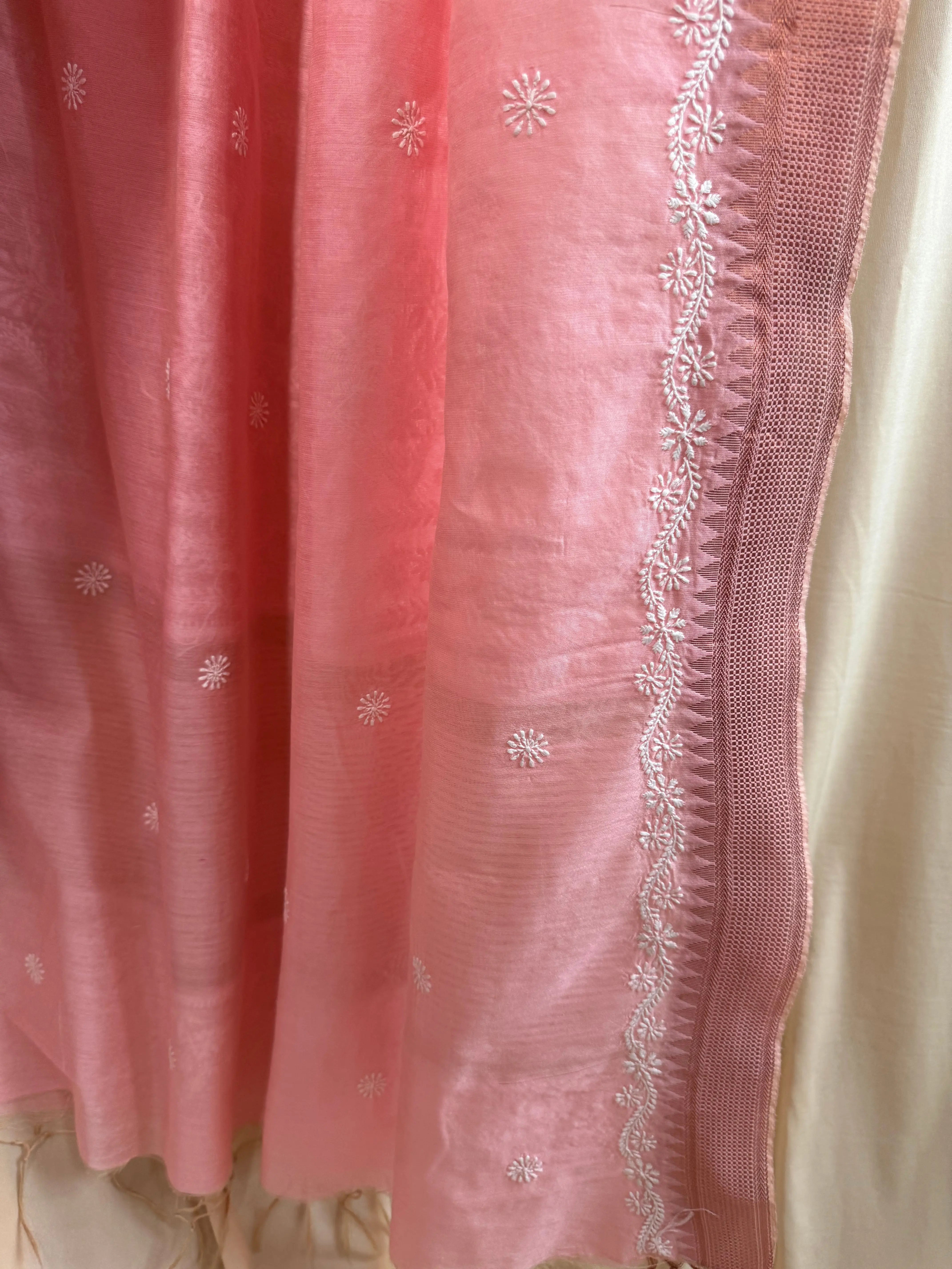 Chanderi Chikankari saree in Pink ARIAA CHIKANKARI