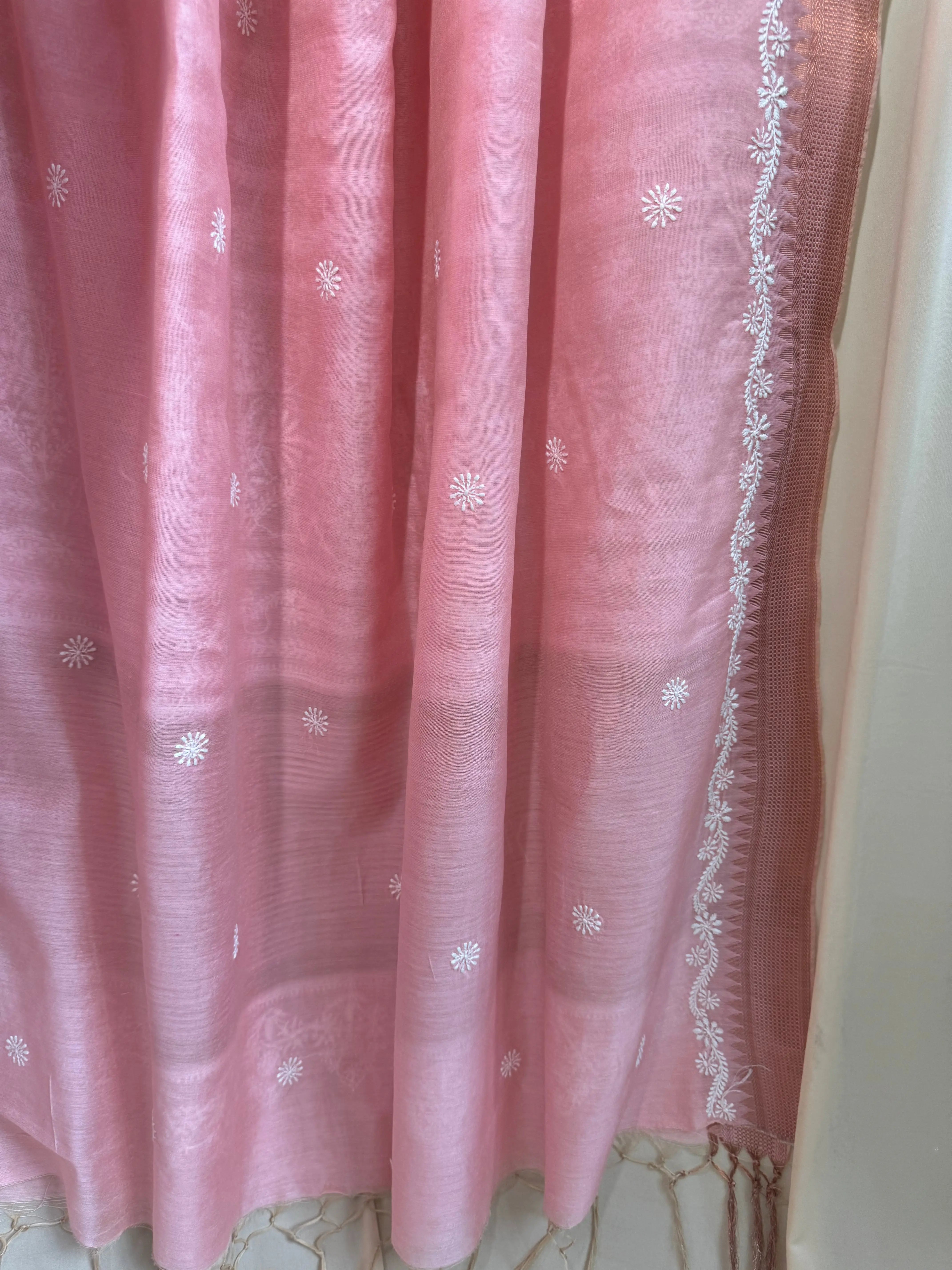 Chanderi Chikankari saree in Pink ARIAA CHIKANKARI