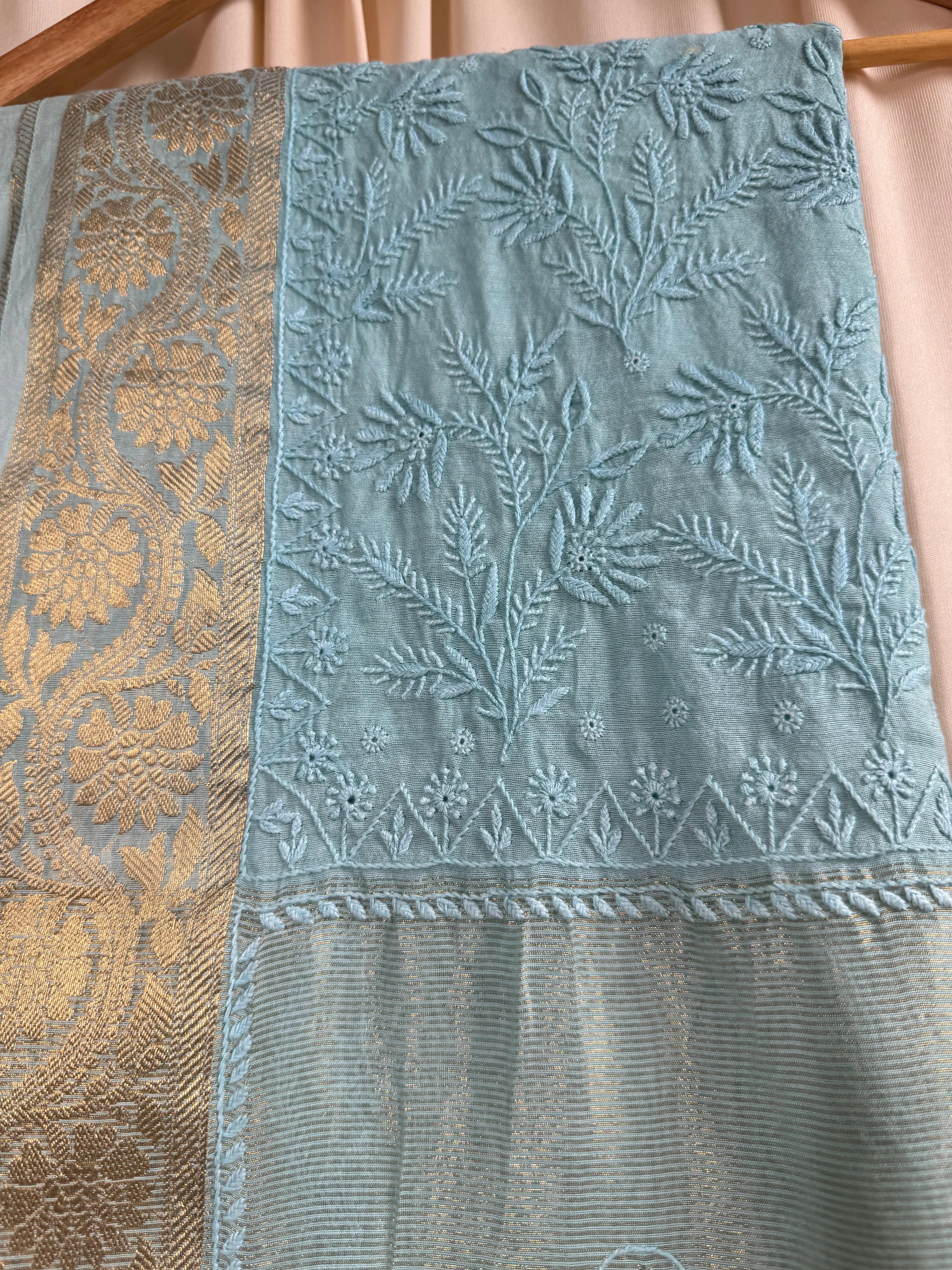 Chanderi Chikankari saree in Pink ARIAA CHIKANKARI