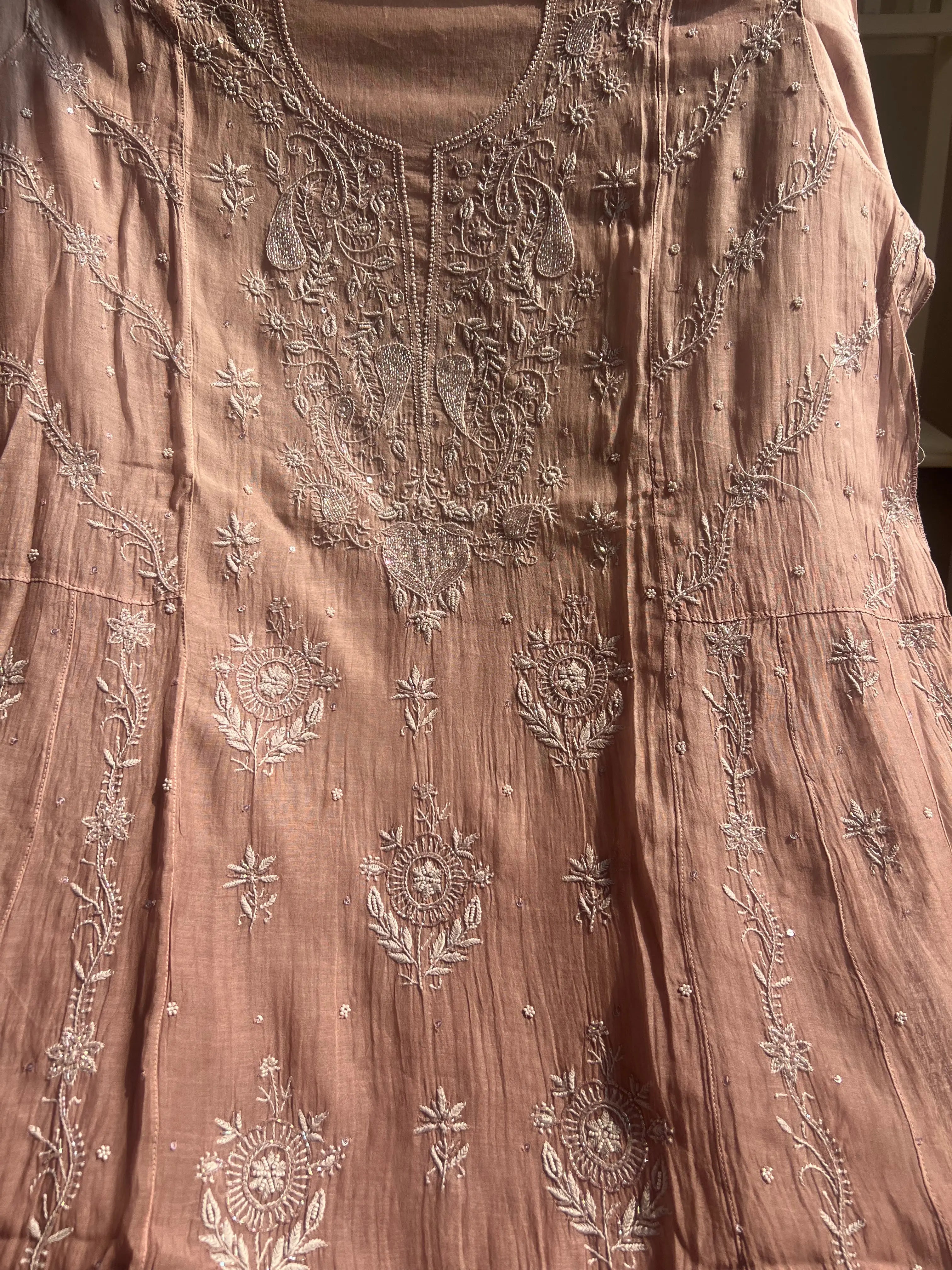 Mul Chanderi Chikankari Anarkali - Mauve Ombre ARIAA CHIKANKARI
