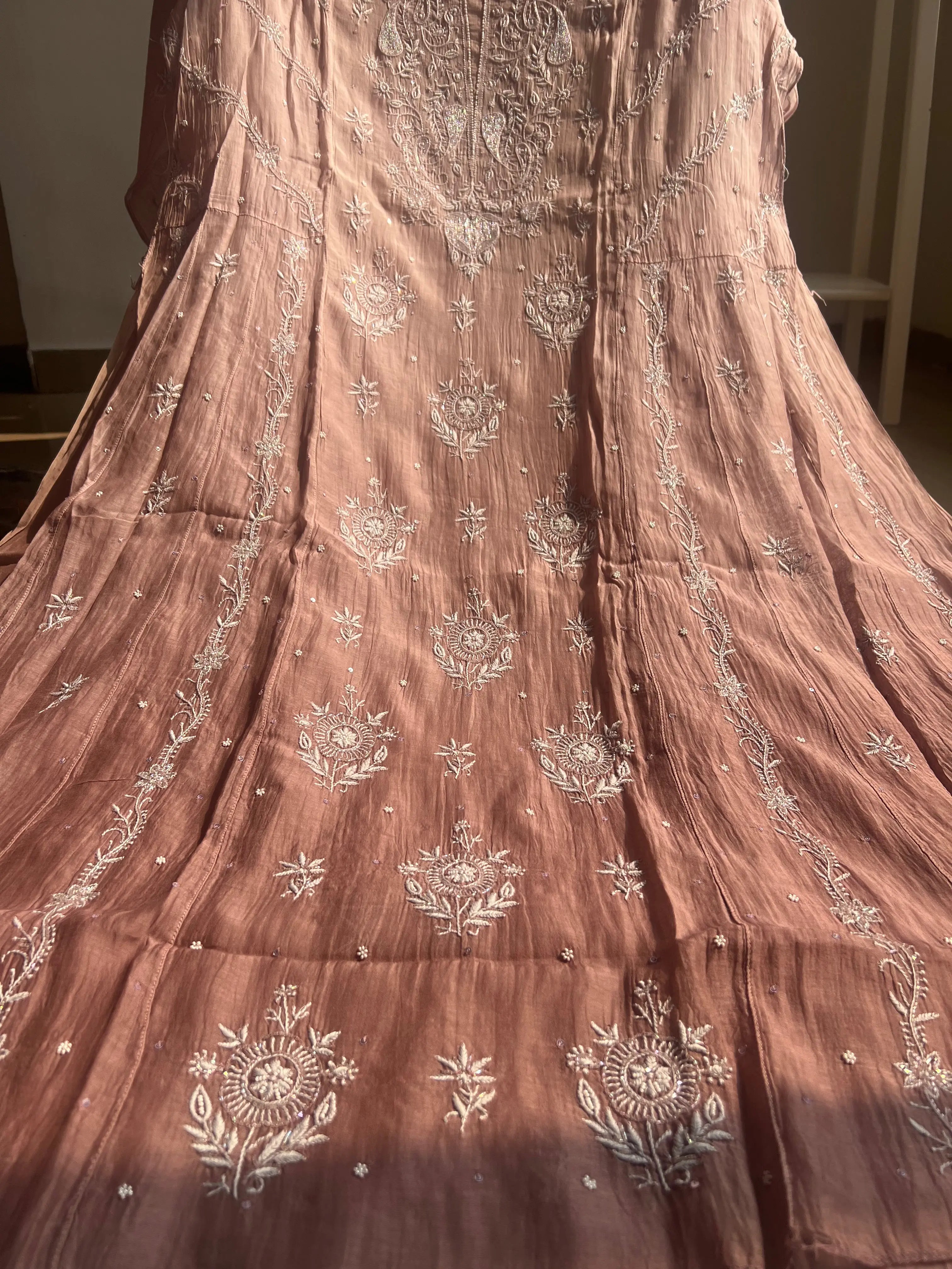 Mul Chanderi Chikankari Anarkali - Mauve Ombre ARIAA CHIKANKARI