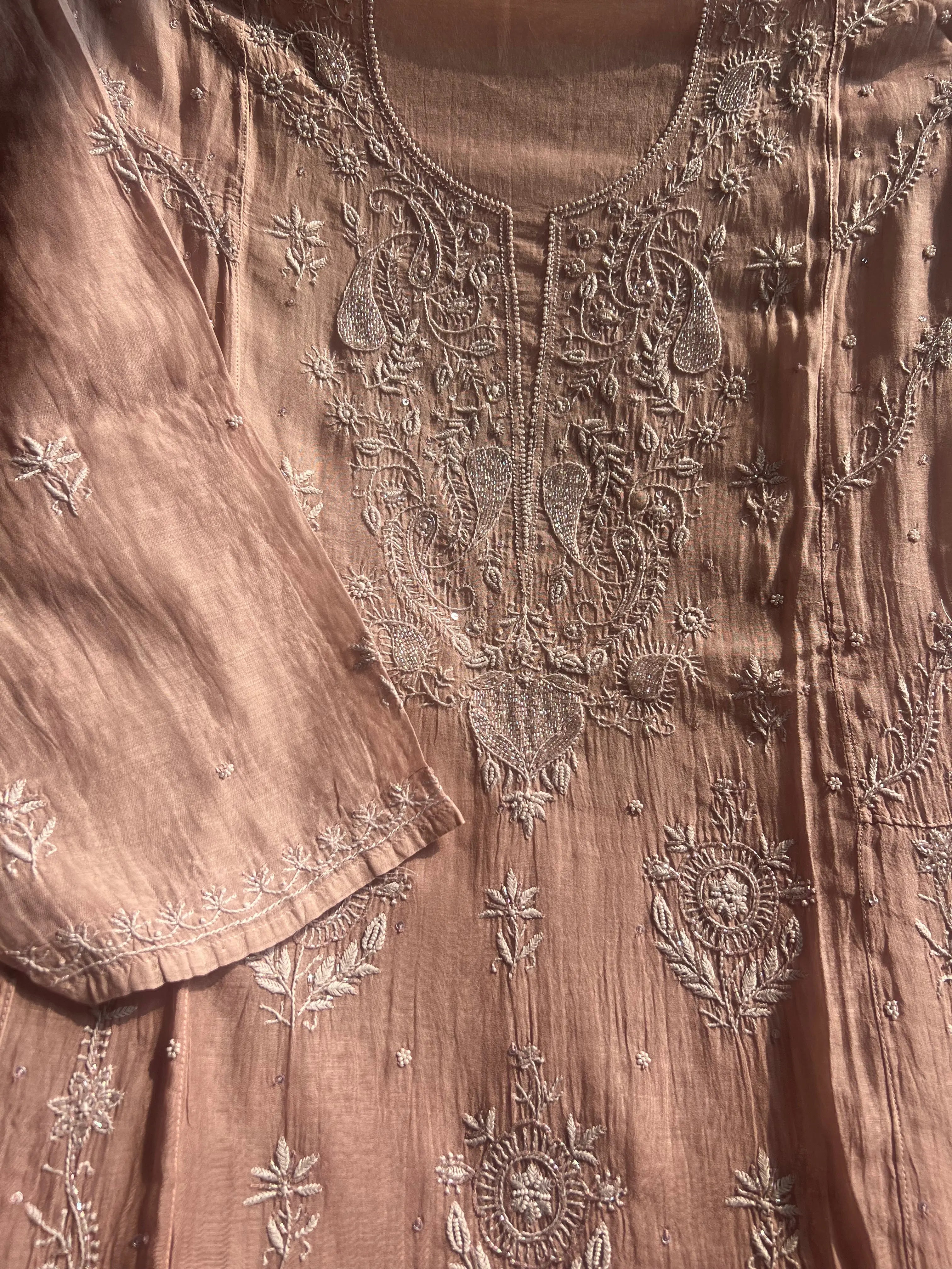 Mul Chanderi Chikankari Anarkali - Mauve Ombre ARIAA CHIKANKARI