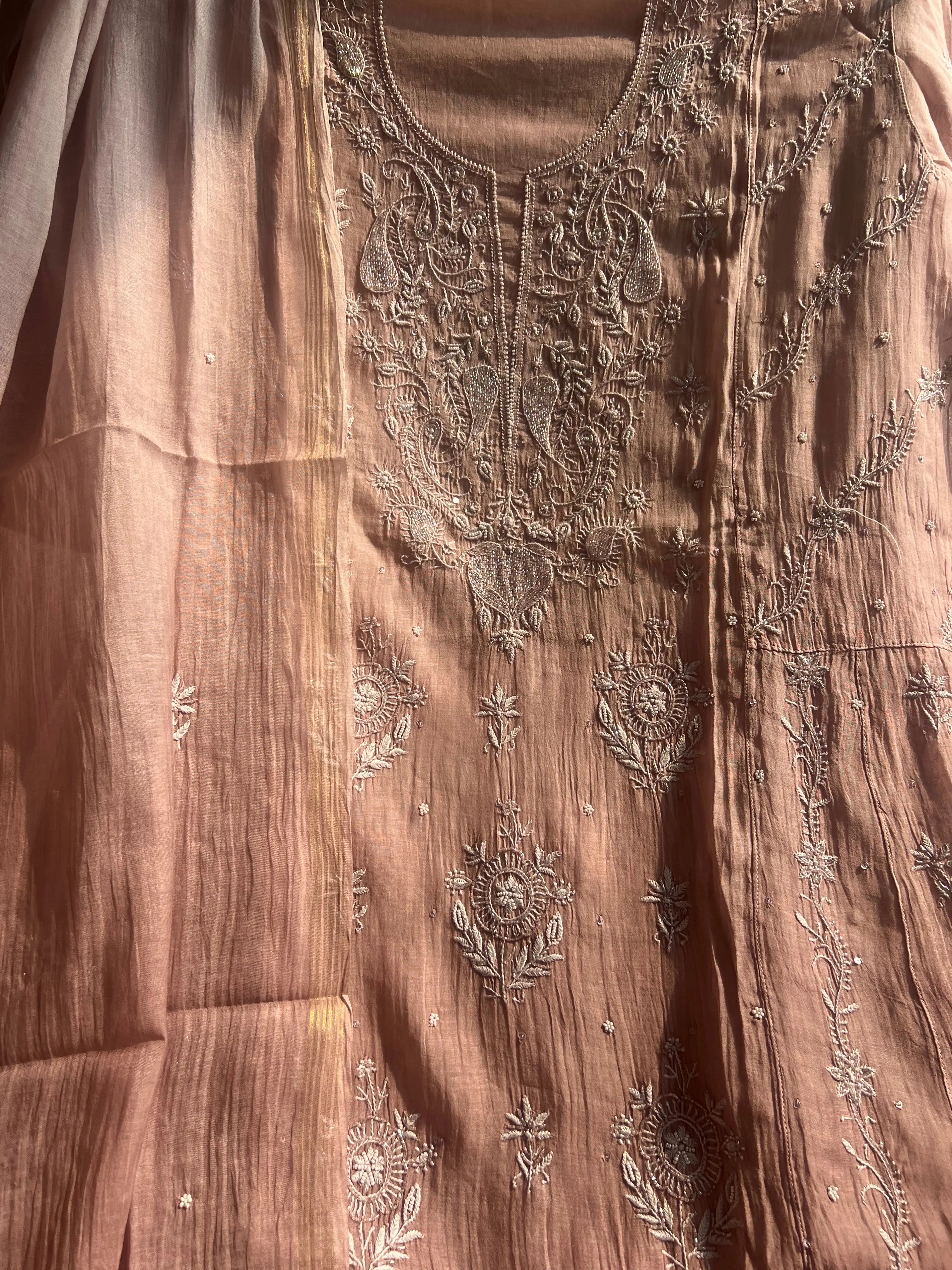 Mul Chanderi Chikankari Anarkali - Mauve Ombre ARIAA CHIKANKARI