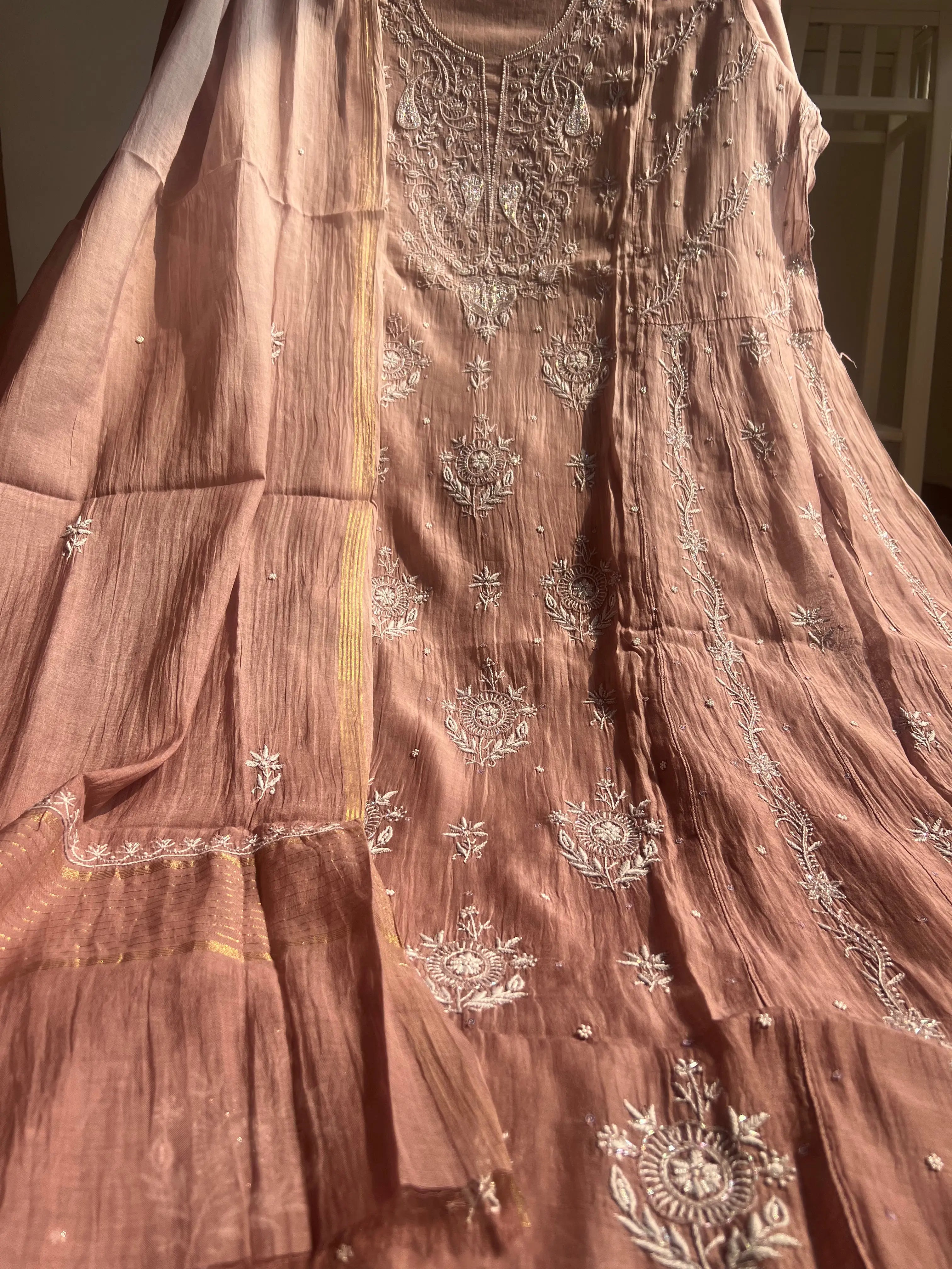 Mul Chanderi Chikankari Anarkali - Mauve Ombre ARIAA CHIKANKARI