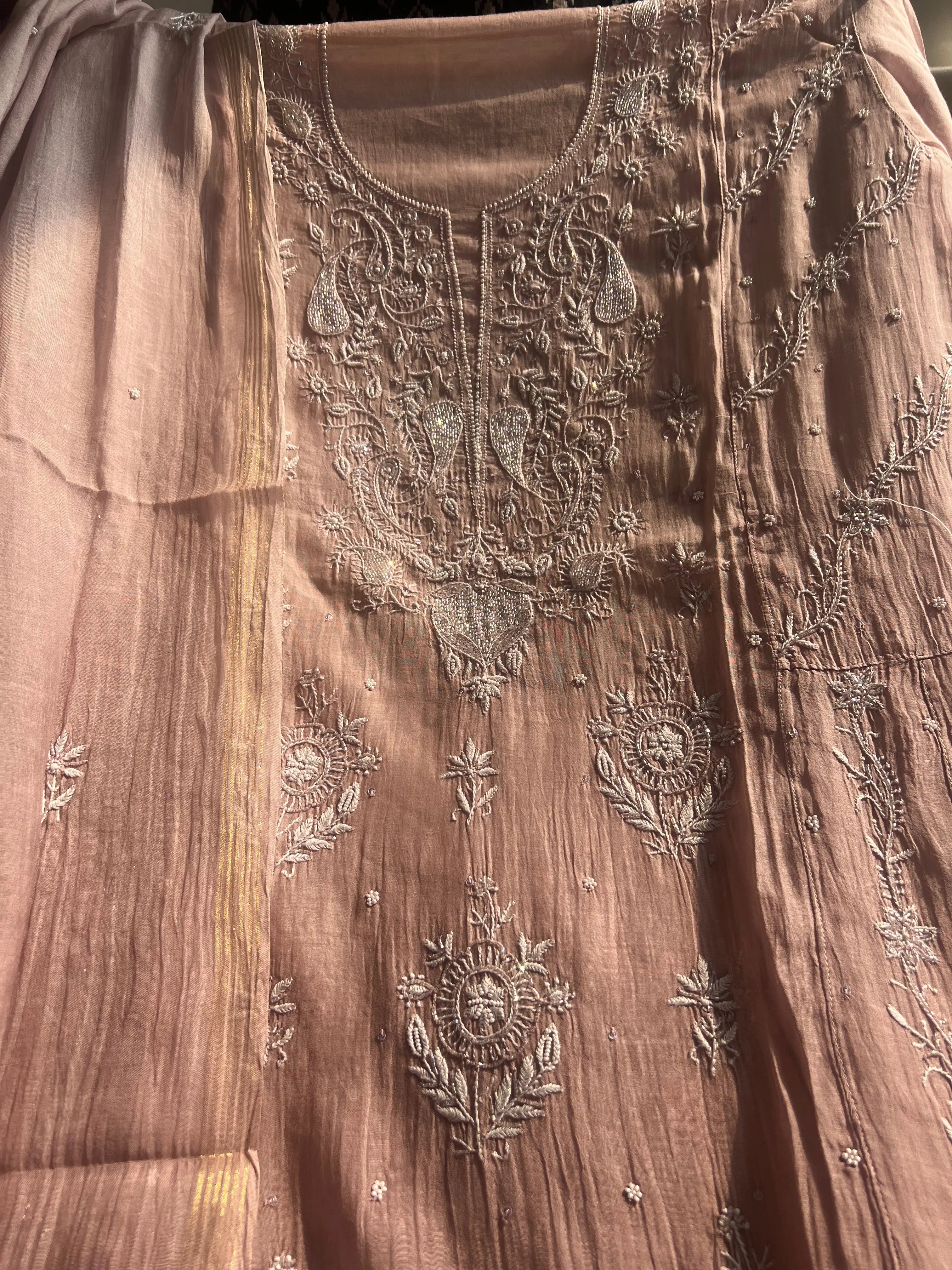 Mul Chanderi Chikankari Anarkali - Mauve Ombre ARIAA CHIKANKARI