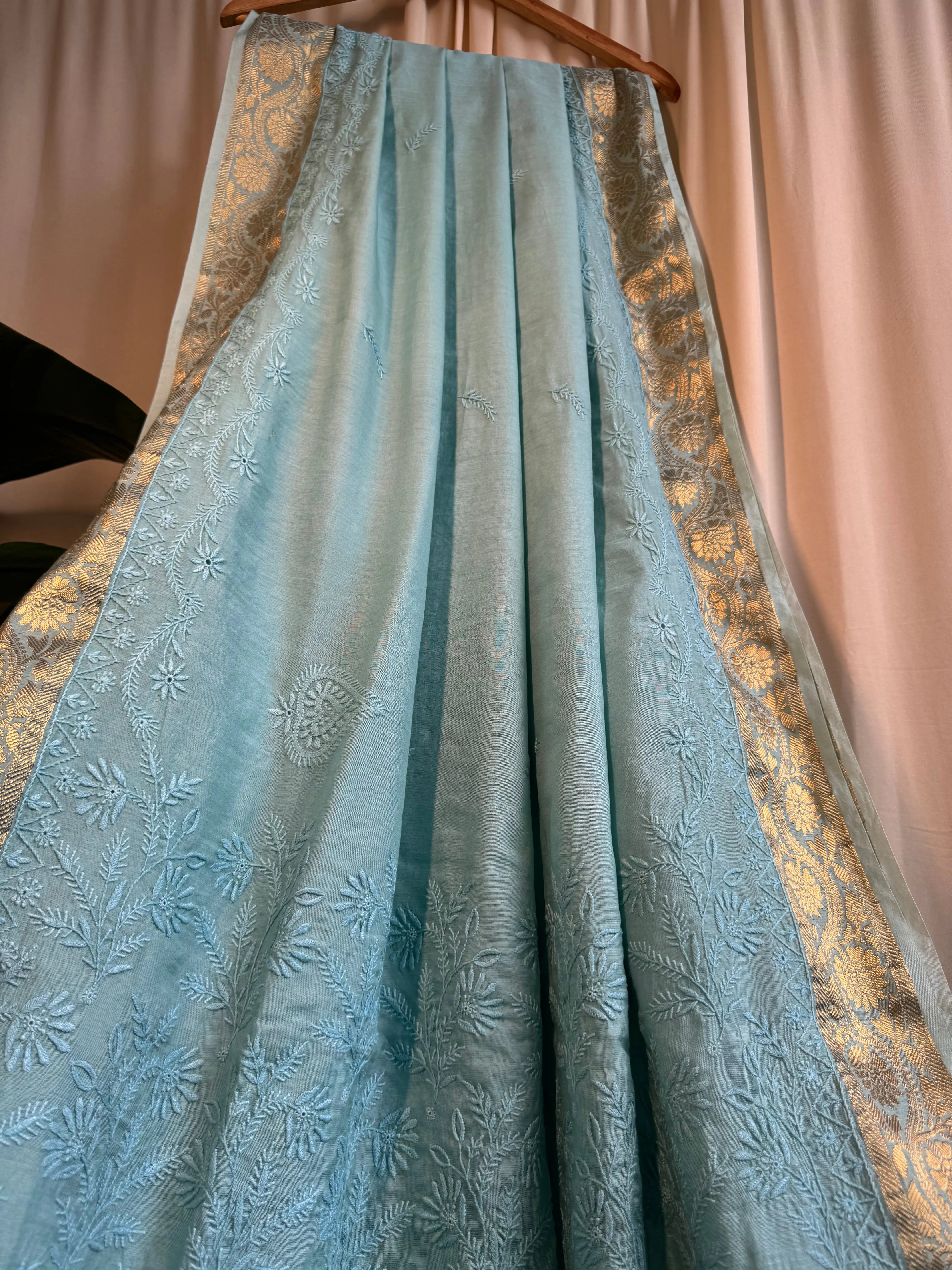 Chanderi Chikankari saree in Pink ARIAA CHIKANKARI