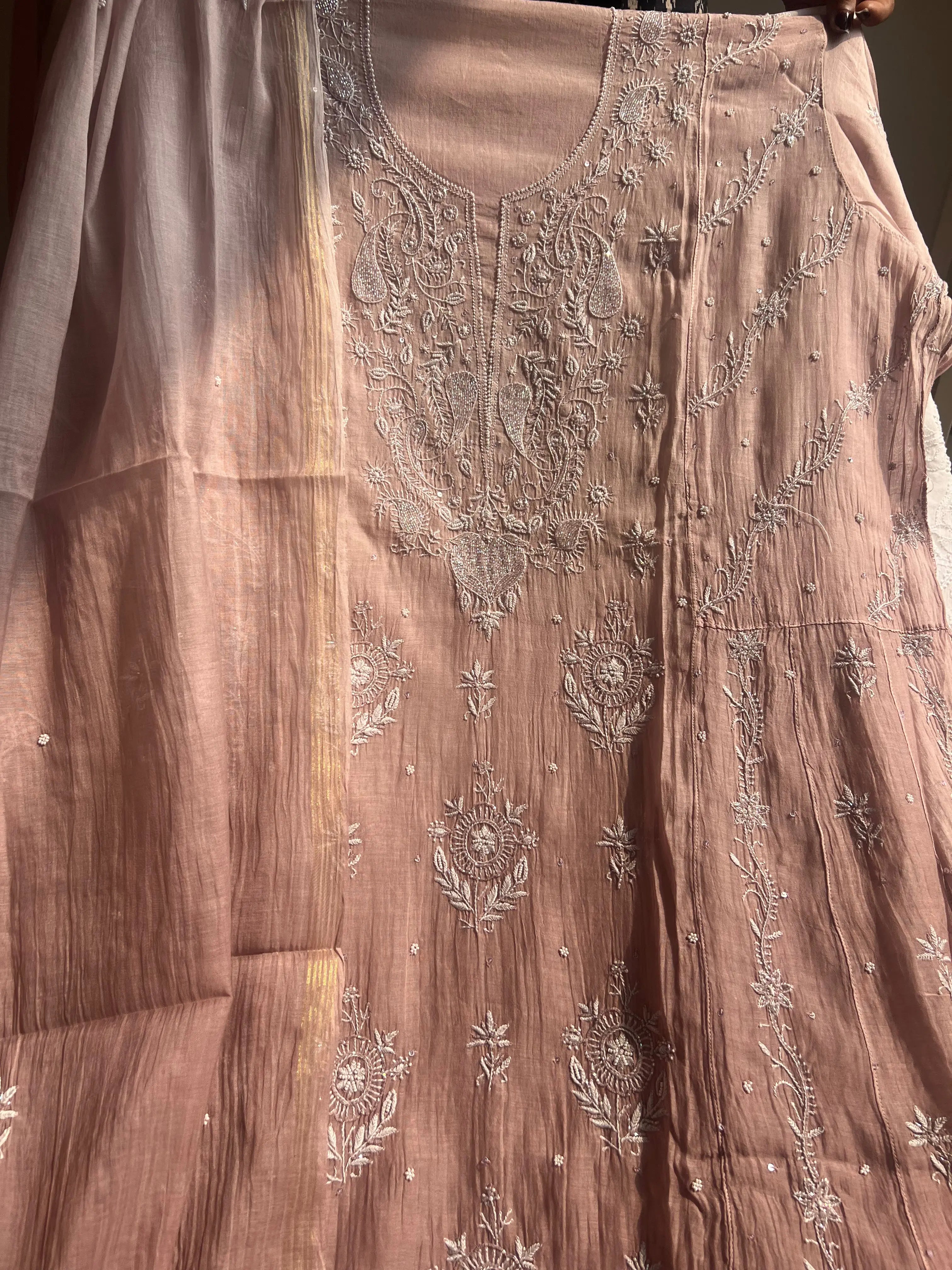 Mul Chanderi Chikankari Anarkali - Mauve Ombre ARIAA CHIKANKARI
