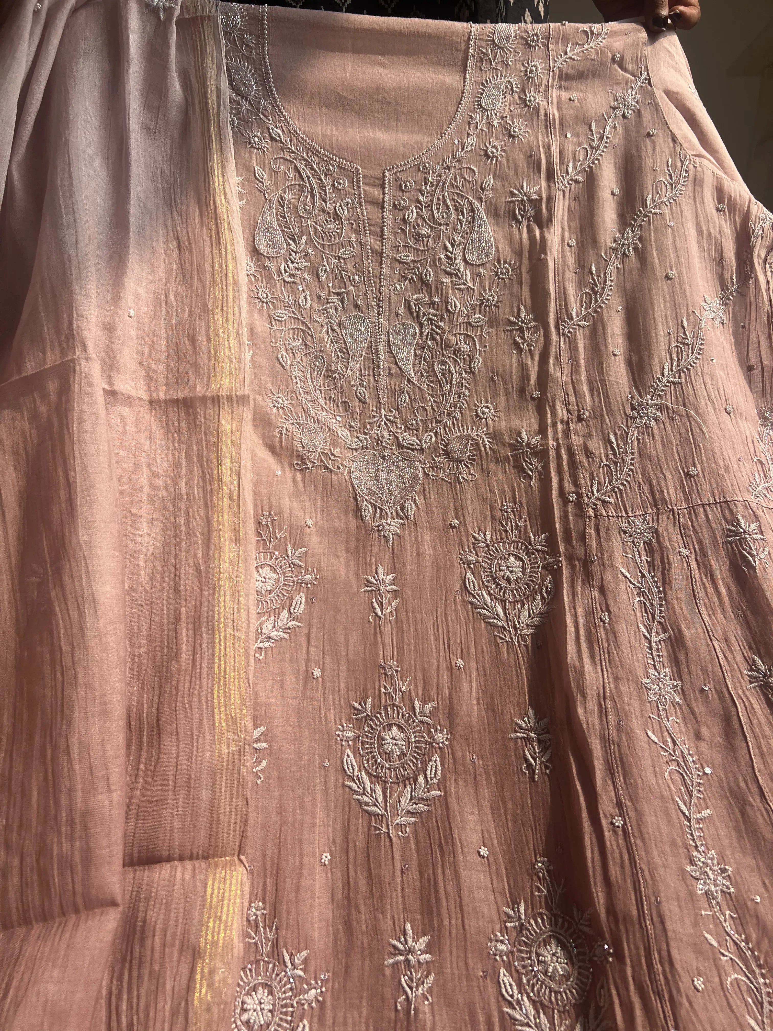 Mul Chanderi Chikankari Anarkali - Mauve Ombre ARIAA CHIKANKARI