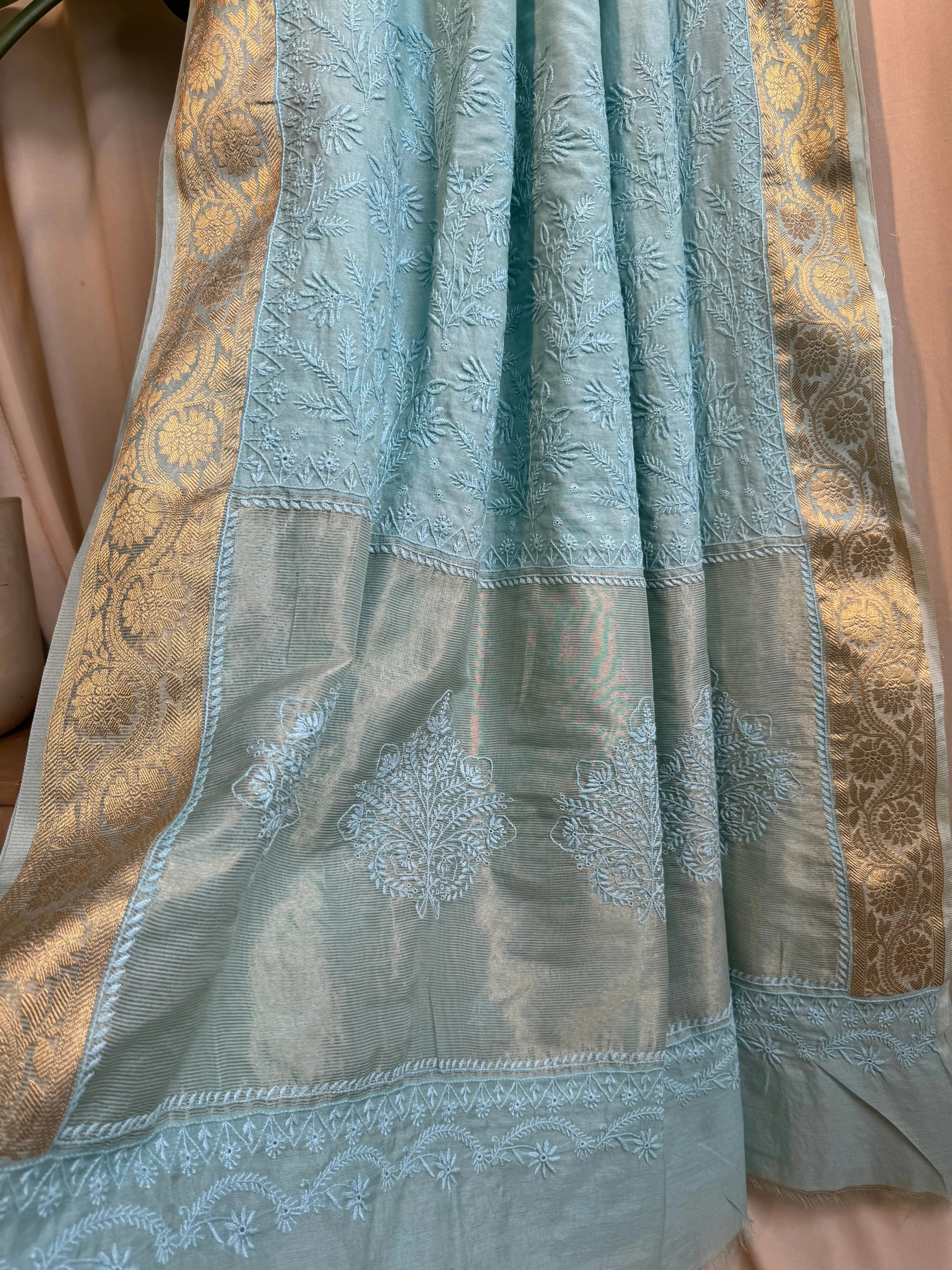 Chanderi Chikankari saree in Pink ARIAA CHIKANKARI