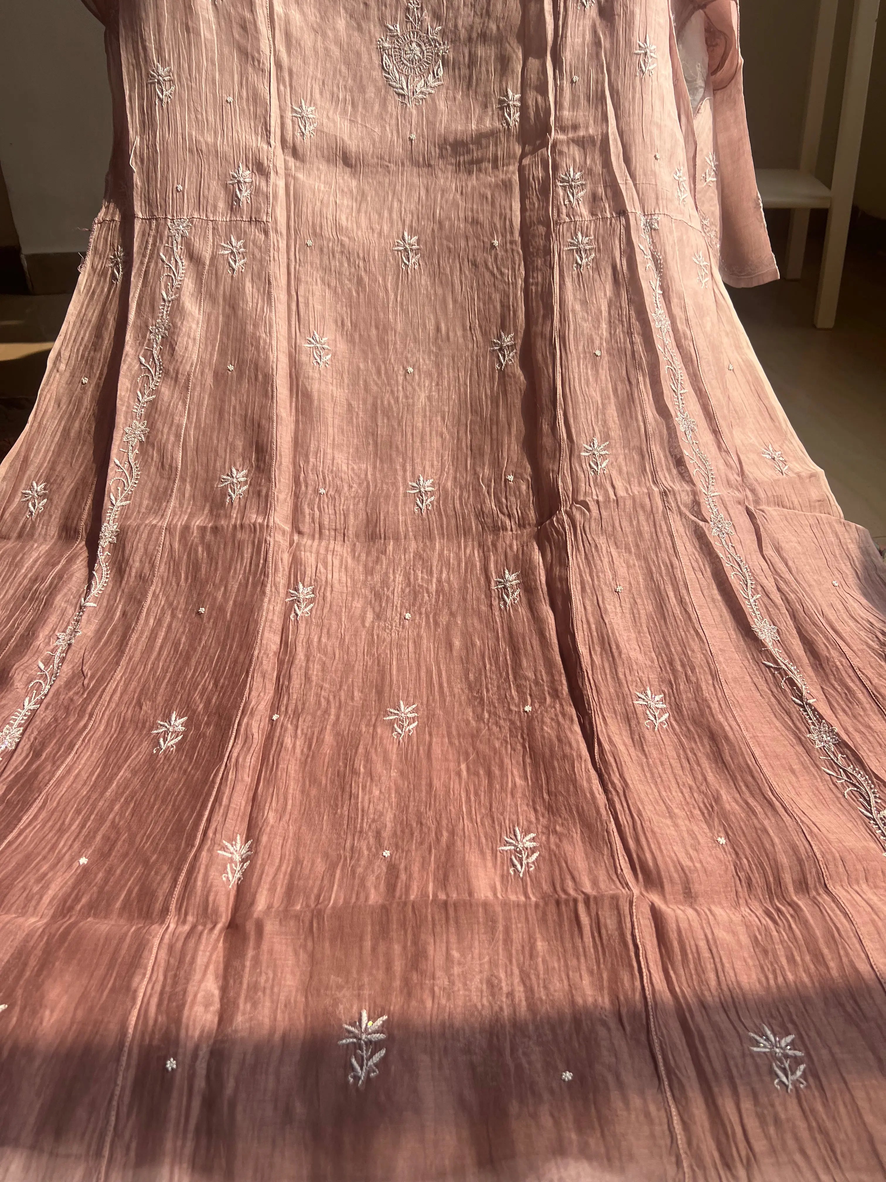 Mul Chanderi Chikankari Anarkali - Mauve Ombre ARIAA CHIKANKARI