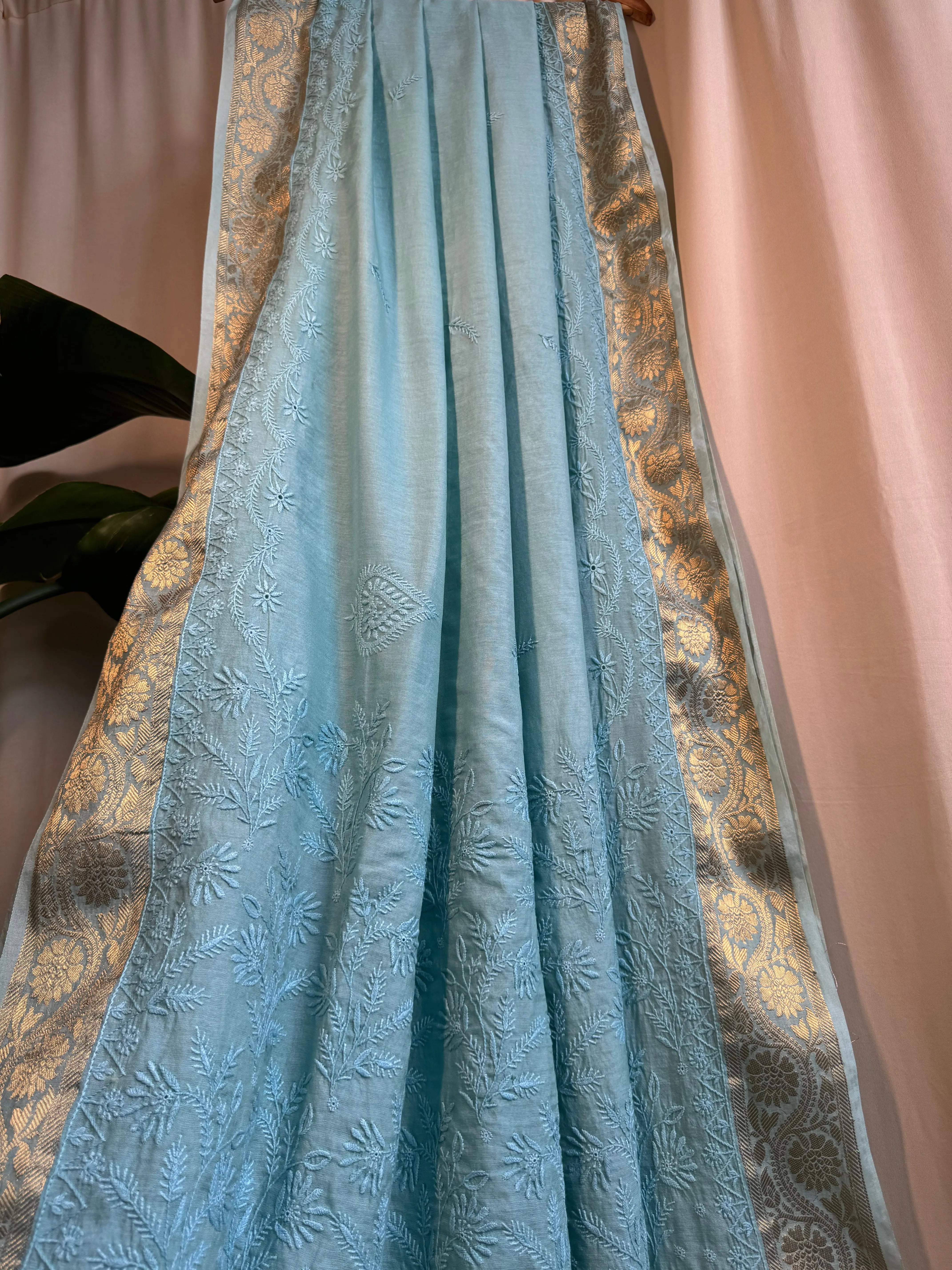 Chanderi Chikankari saree in Pink ARIAA CHIKANKARI