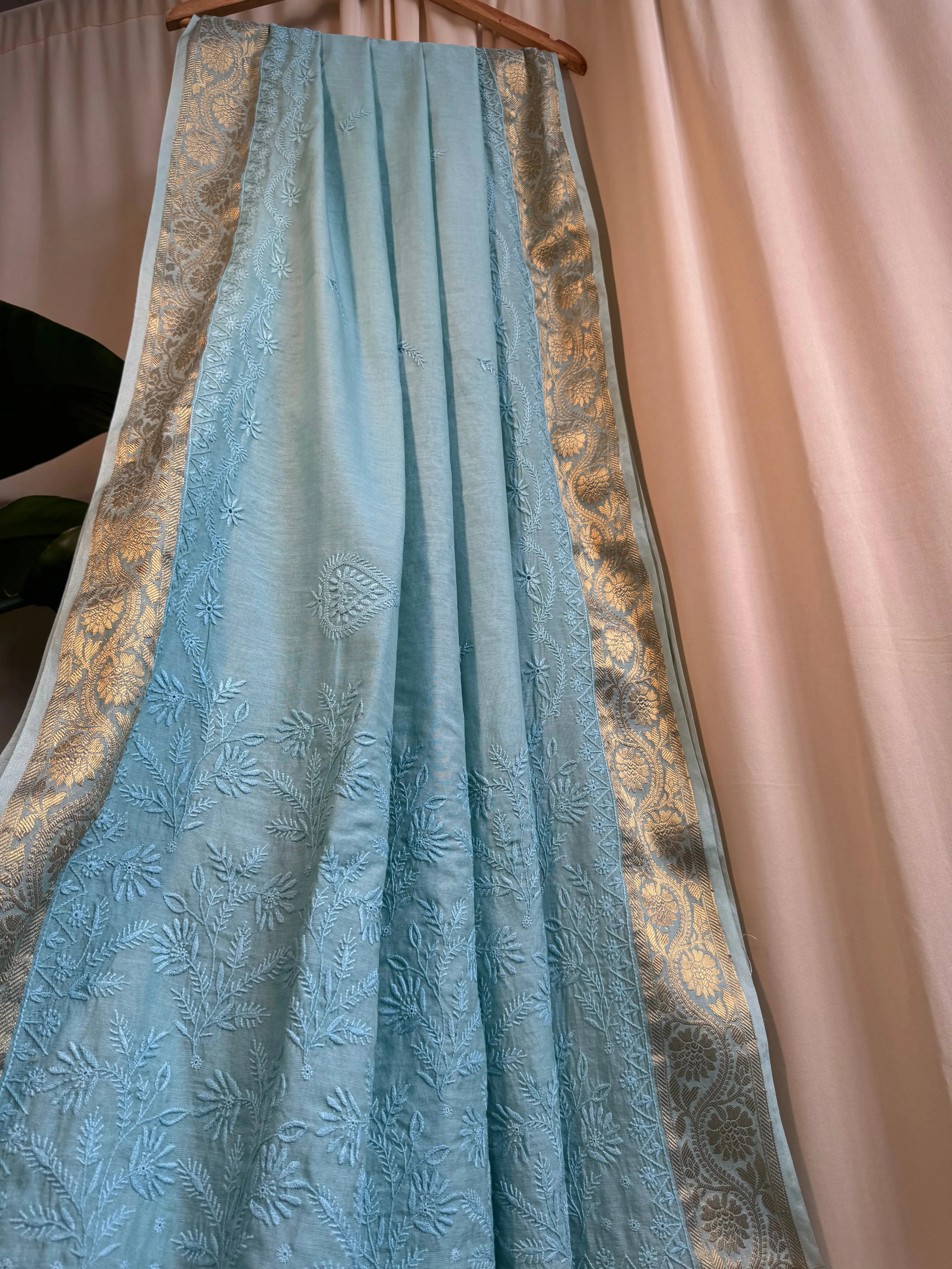 Chanderi Chikankari saree in Pink ARIAA CHIKANKARI