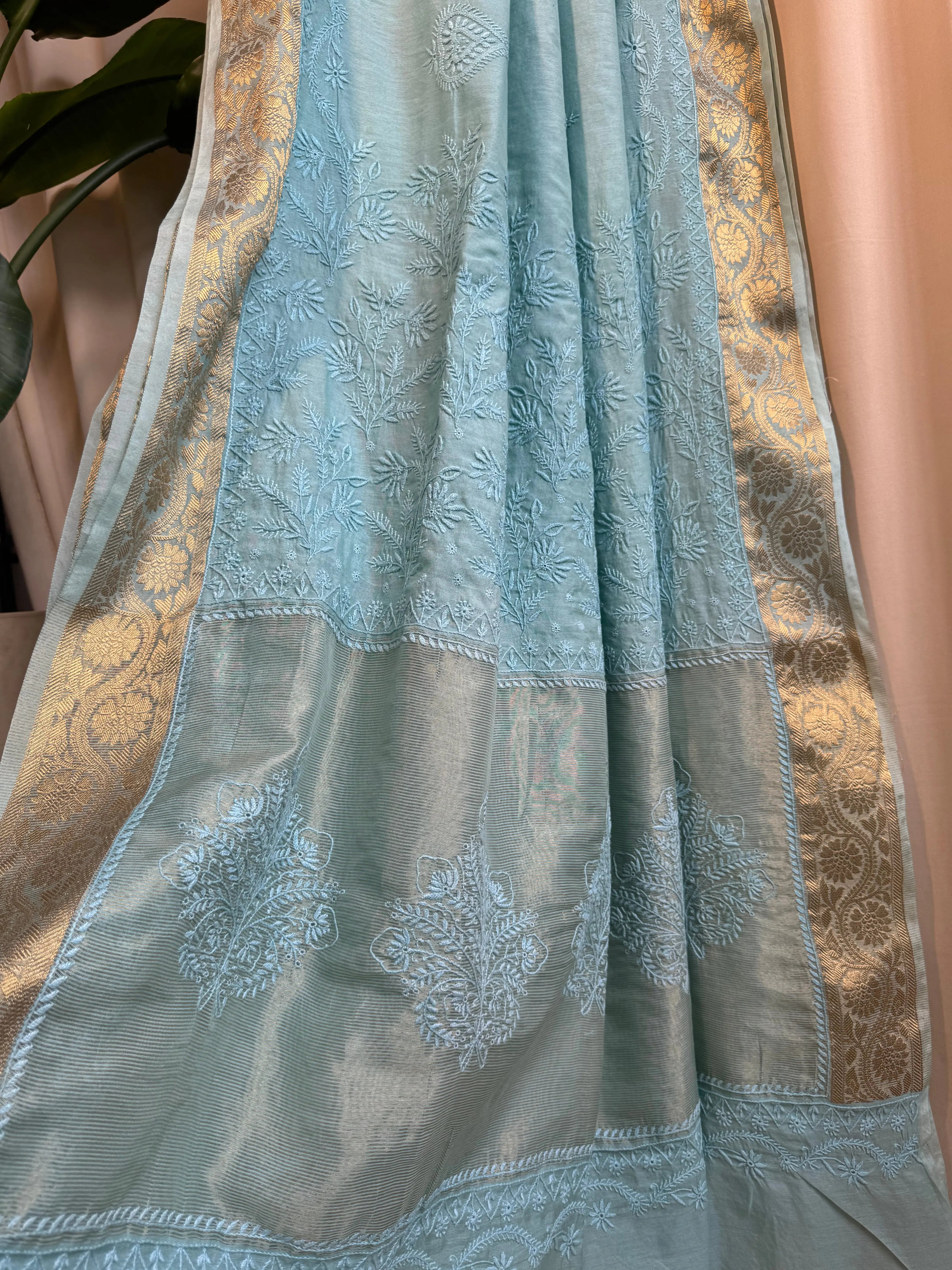 Chanderi Chikankari saree in Pink ARIAA CHIKANKARI