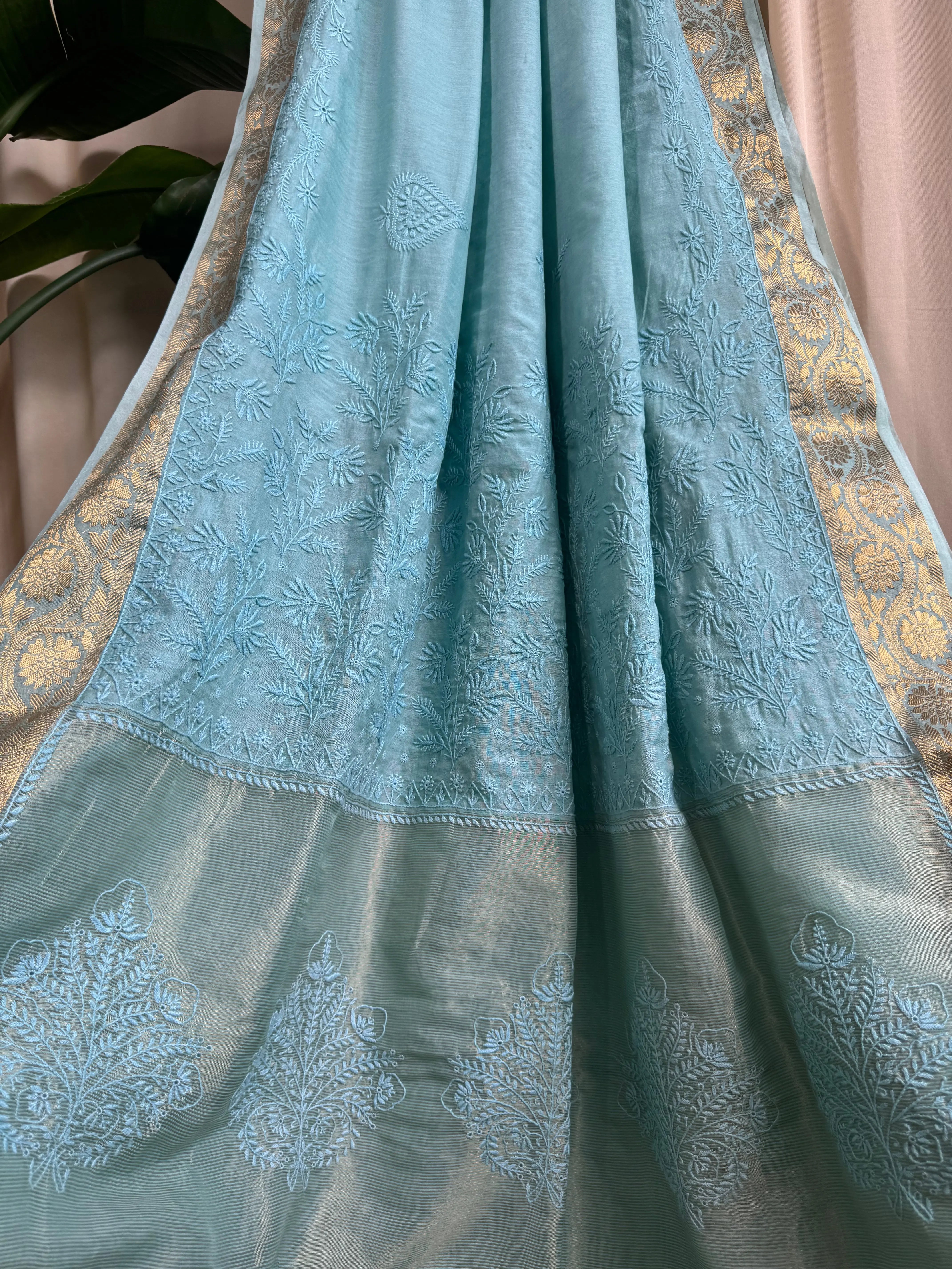 Chanderi Chikankari saree in Pink ARIAA CHIKANKARI