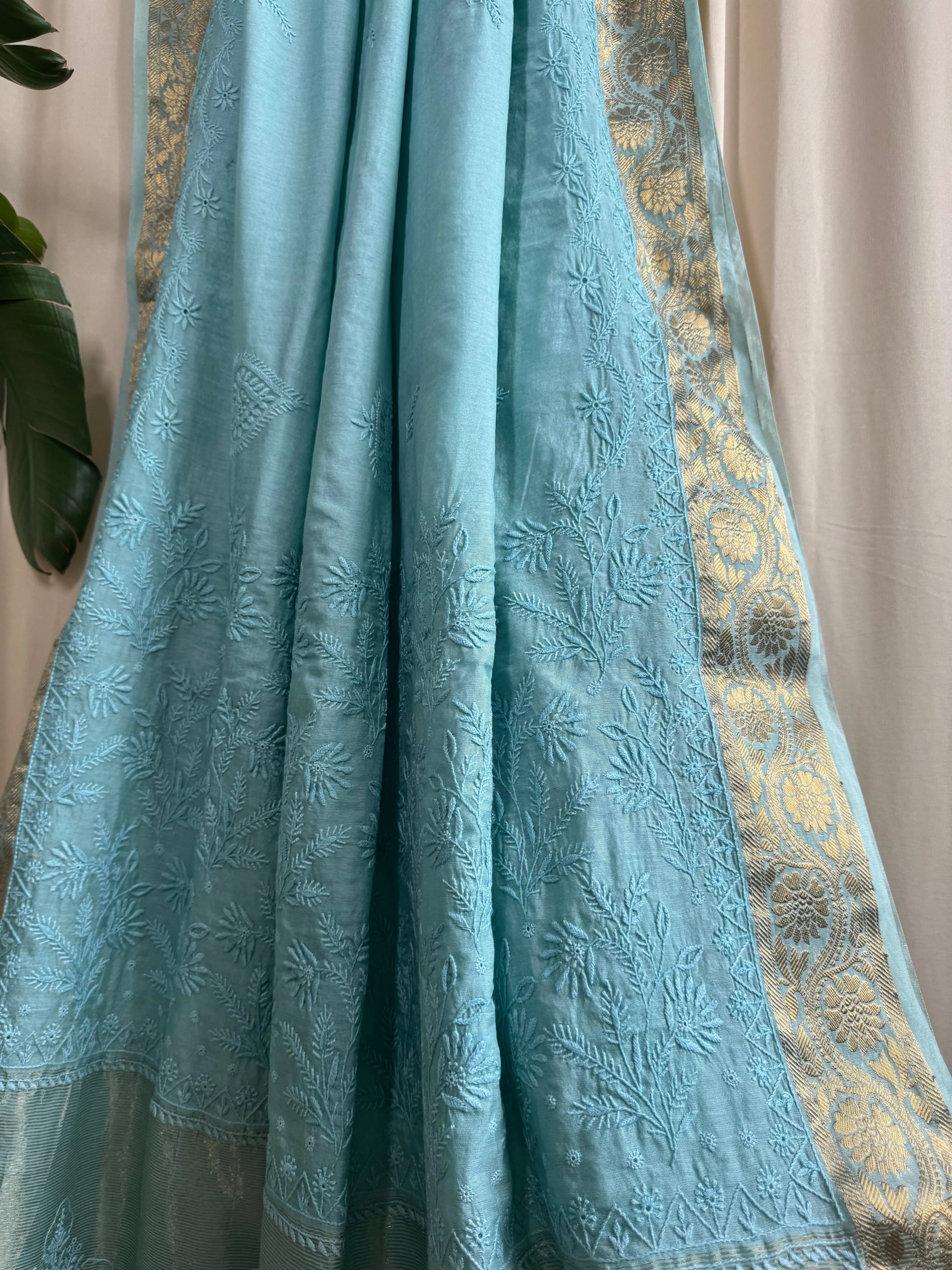 Chanderi Chikankari saree in Pink ARIAA CHIKANKARI