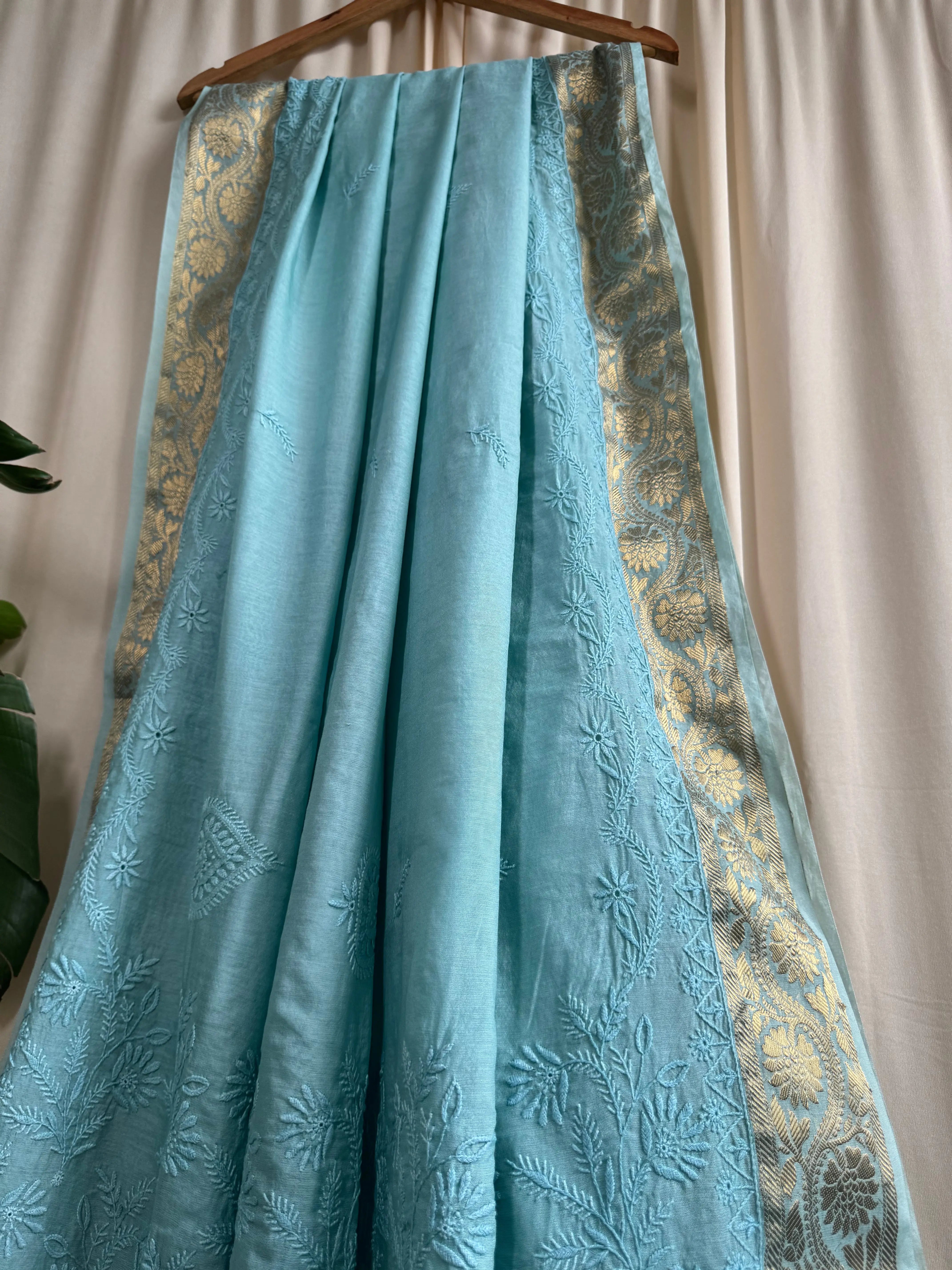 Chanderi Chikankari saree in Pink ARIAA CHIKANKARI