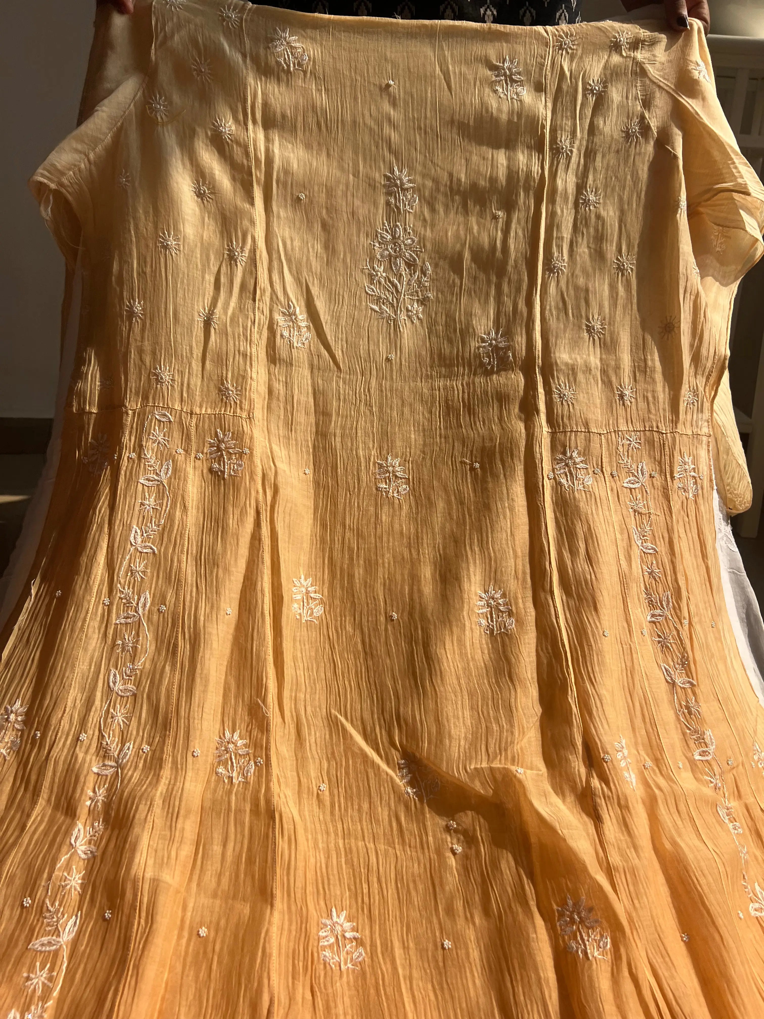 Mul Chanderi Chikankari Anarkali - Beige Ombre ARIAA CHIKANKARI