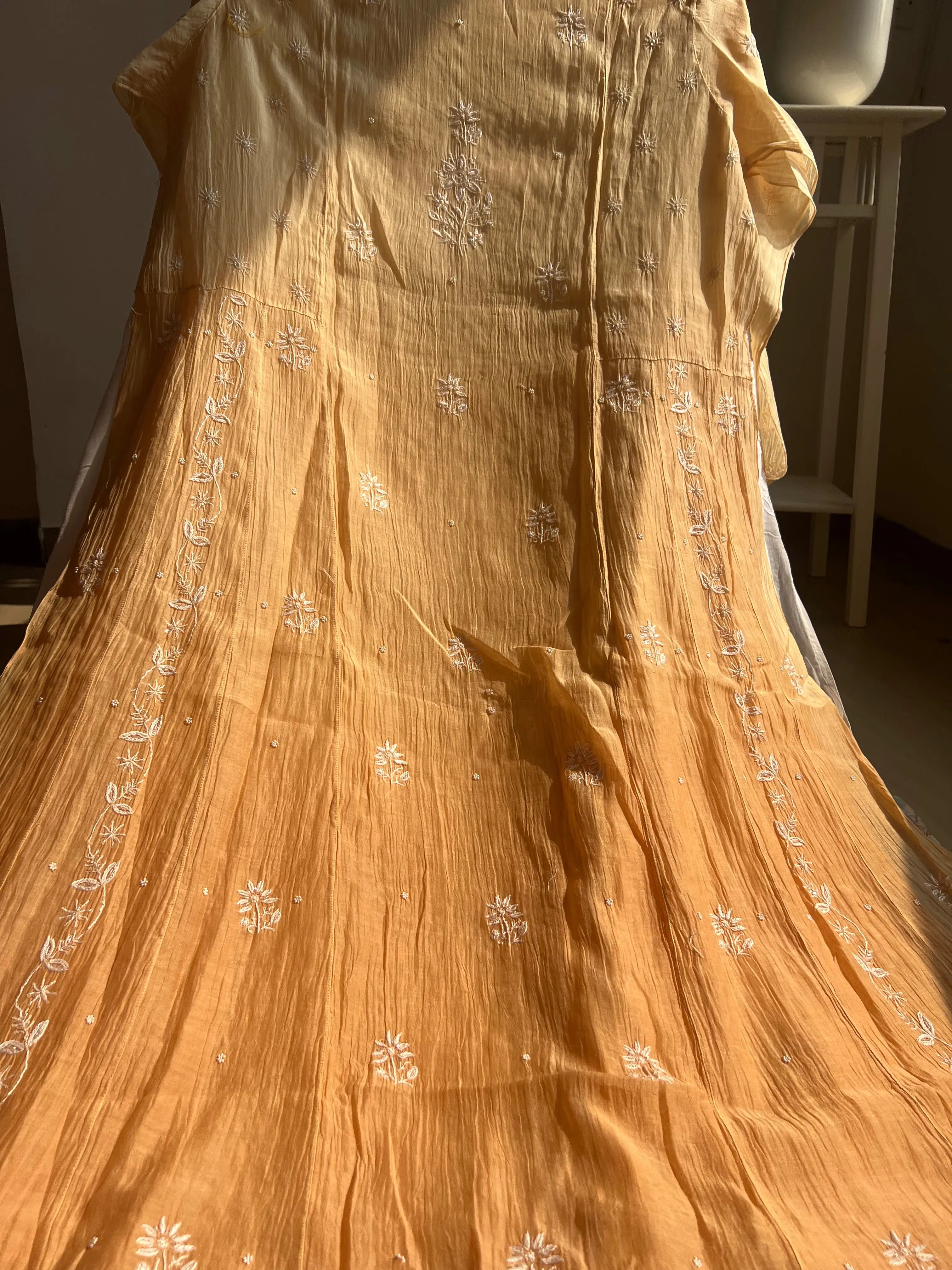 Mul Chanderi Chikankari Anarkali - Beige Ombre ARIAA CHIKANKARI