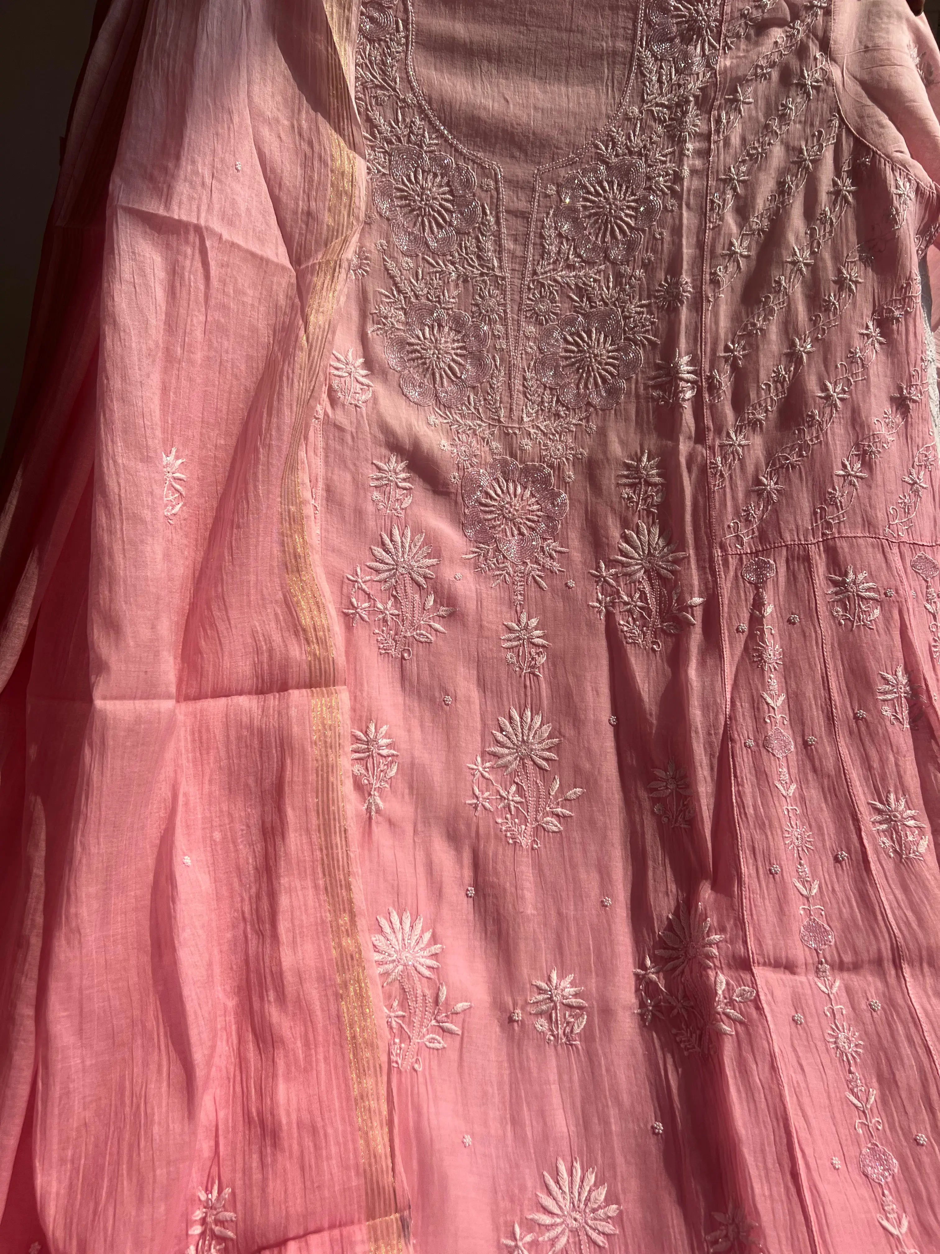 Mul Chanderi Chikankari Anarkali - Pink Ombre ARIAA CHIKANKARI