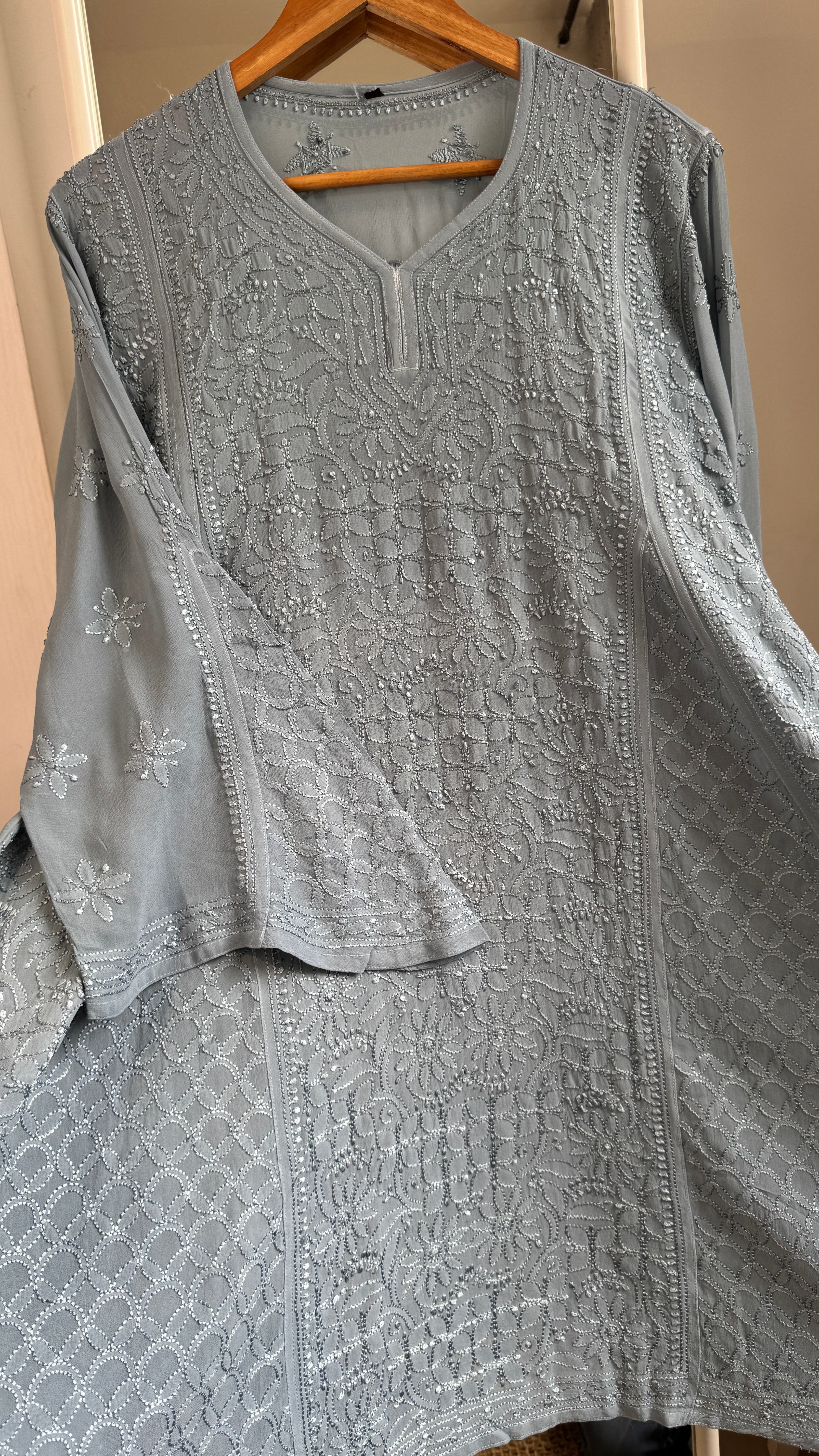 Viscose Chikankari Short Anarkali - Grey - Sahar Collection
