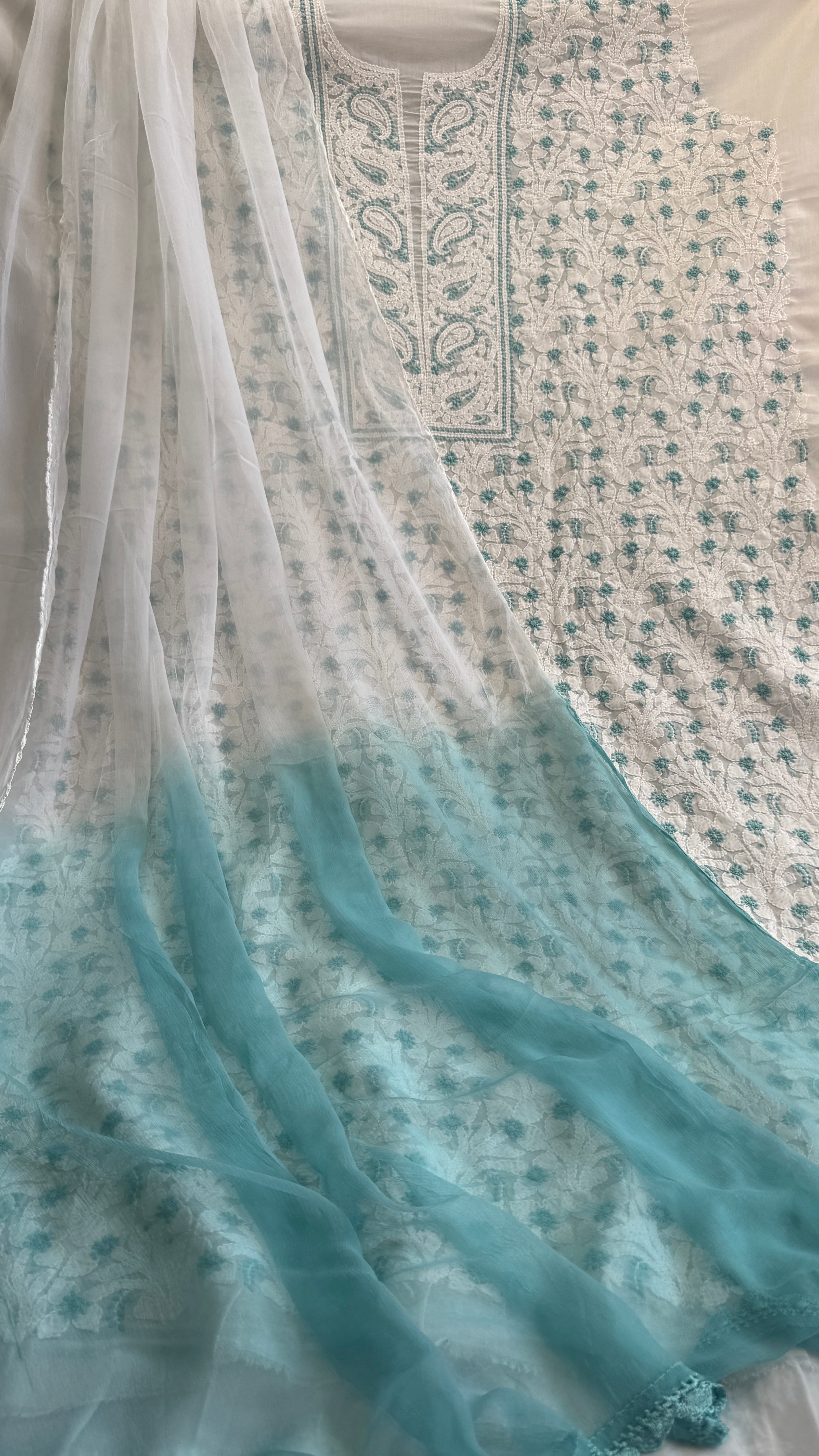 Handcrafted Lucknowi Chikankari Suit Set - Full Jaal - ARIAA CHIKANKARI