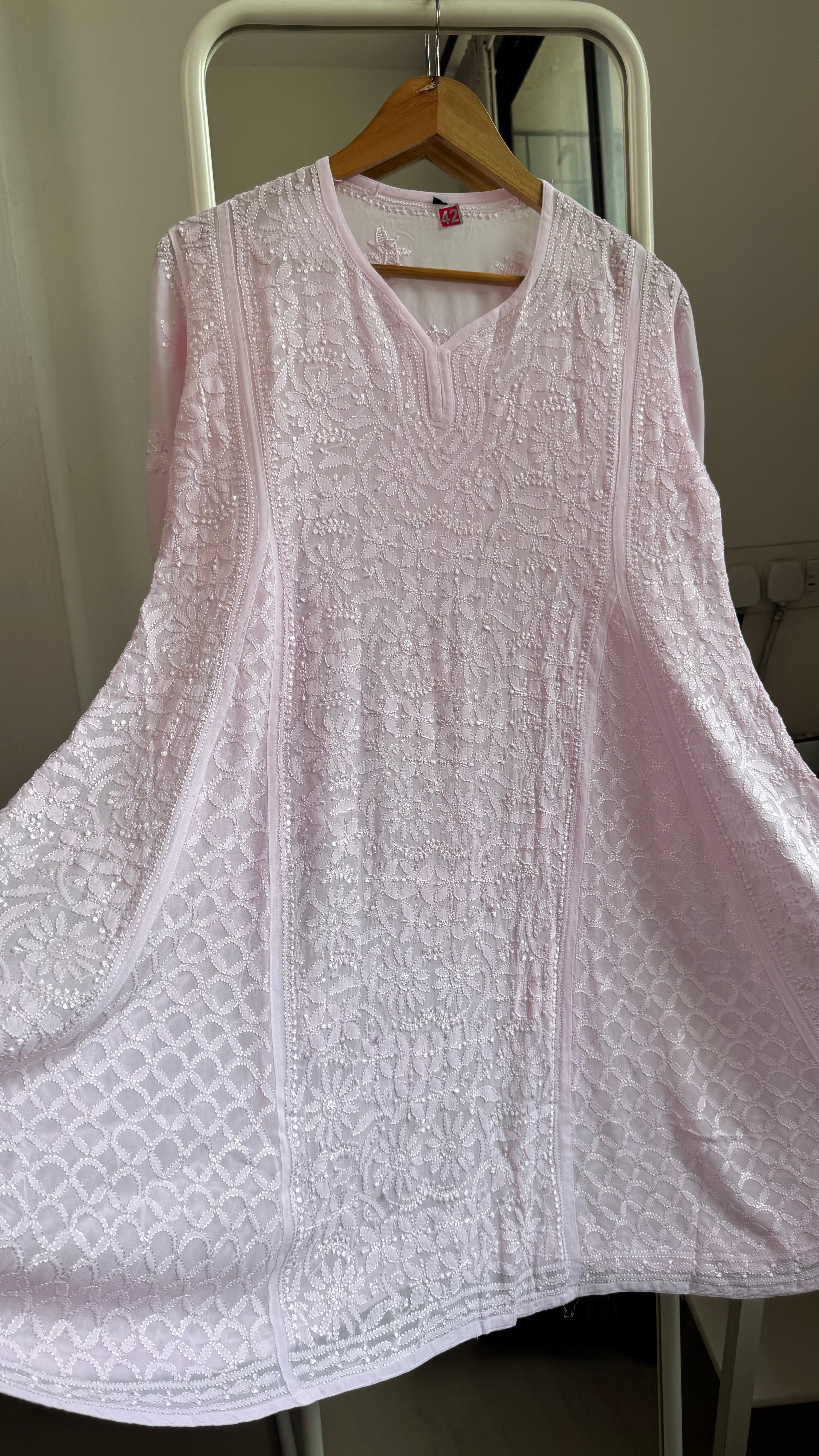 Viscose Chikankari Short Anarkali - Pink - Sahar Collection