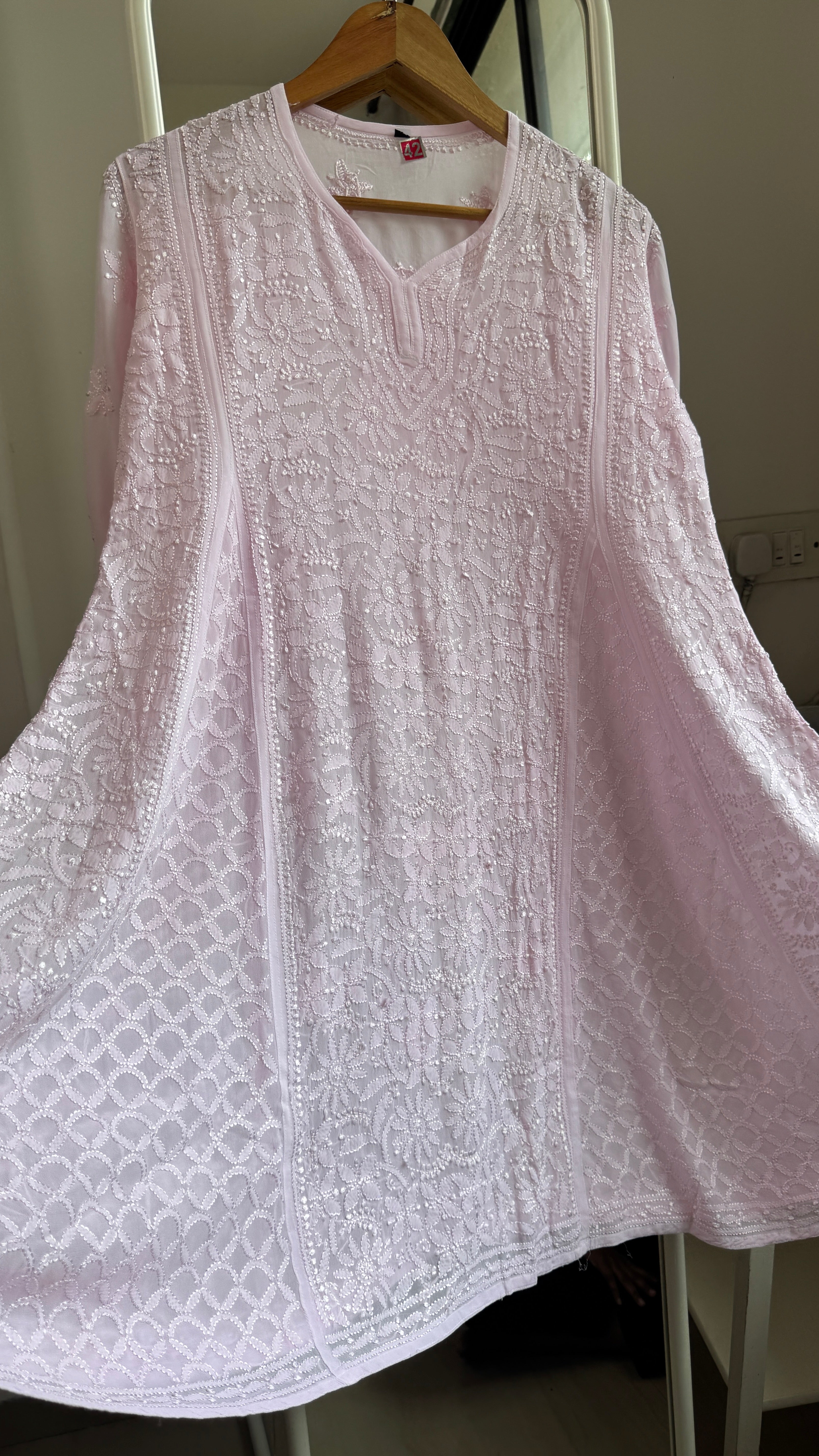 Viscose Chikankari Short Anarkali - Pink - Sahar Collection