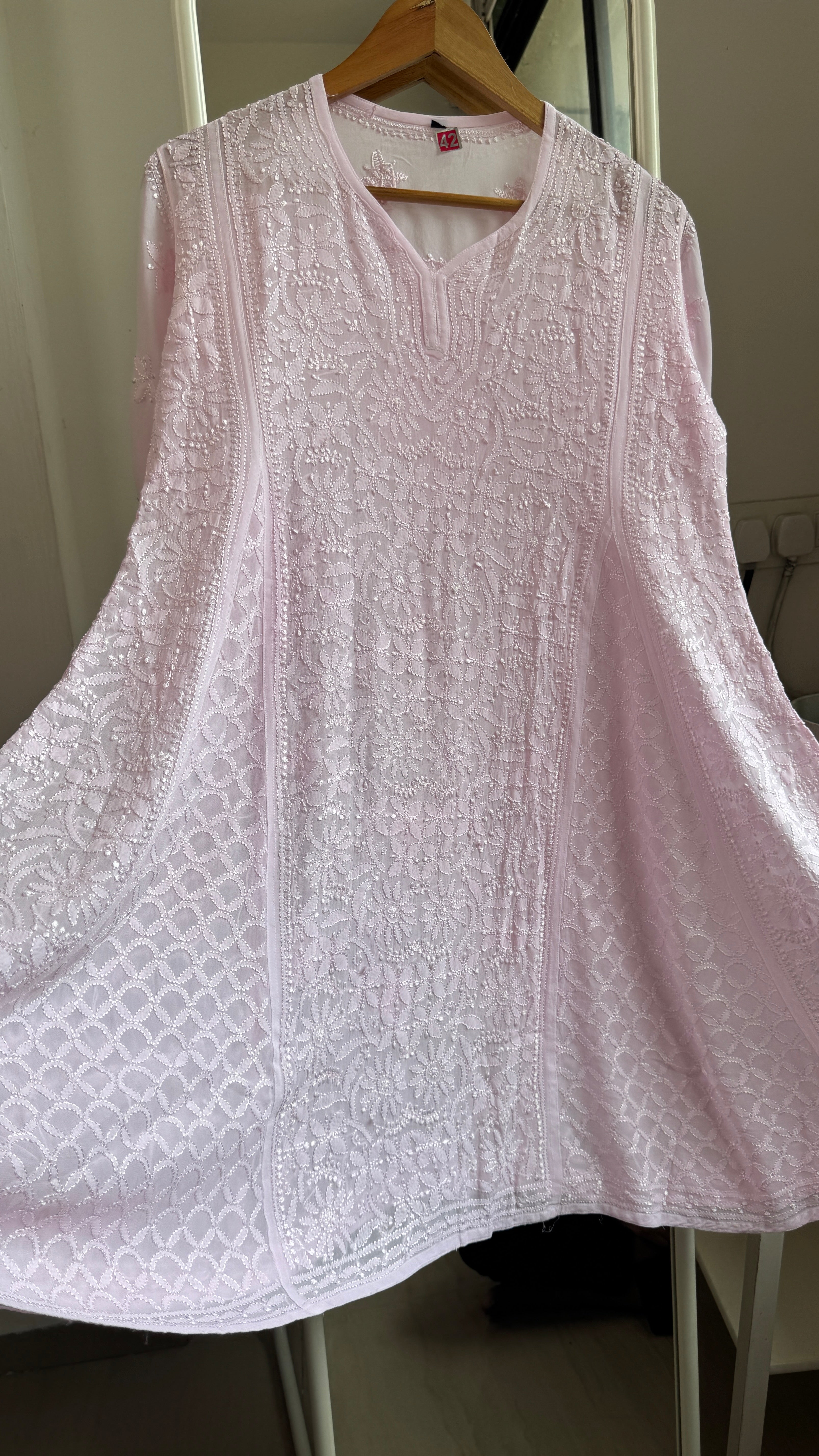 Viscose Chikankari Short Anarkali - Pink - Sahar Collection