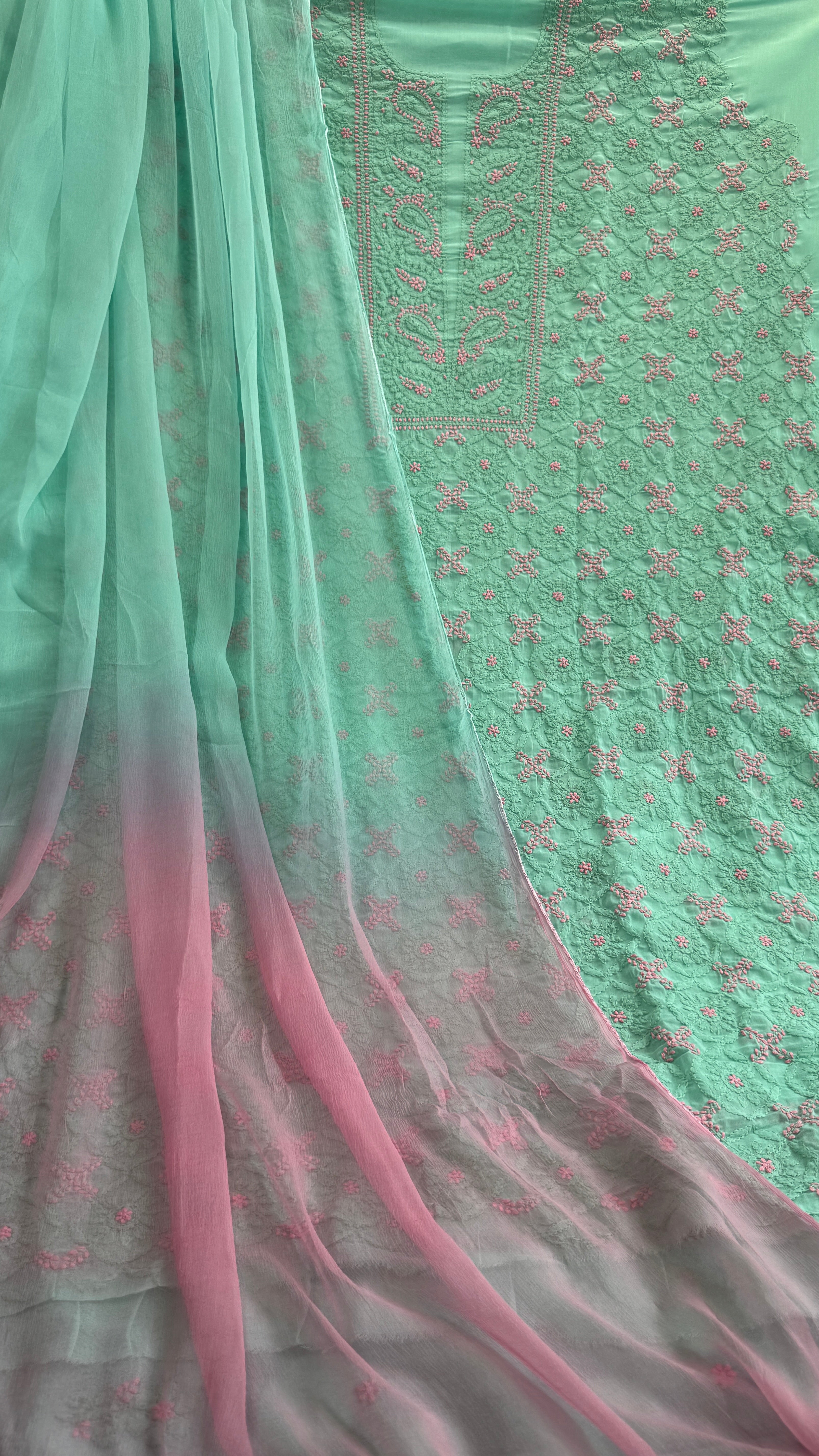 Handcrafted Lucknowi Chikankari Suit Set - Full Jaal - ARIAA CHIKANKARI
