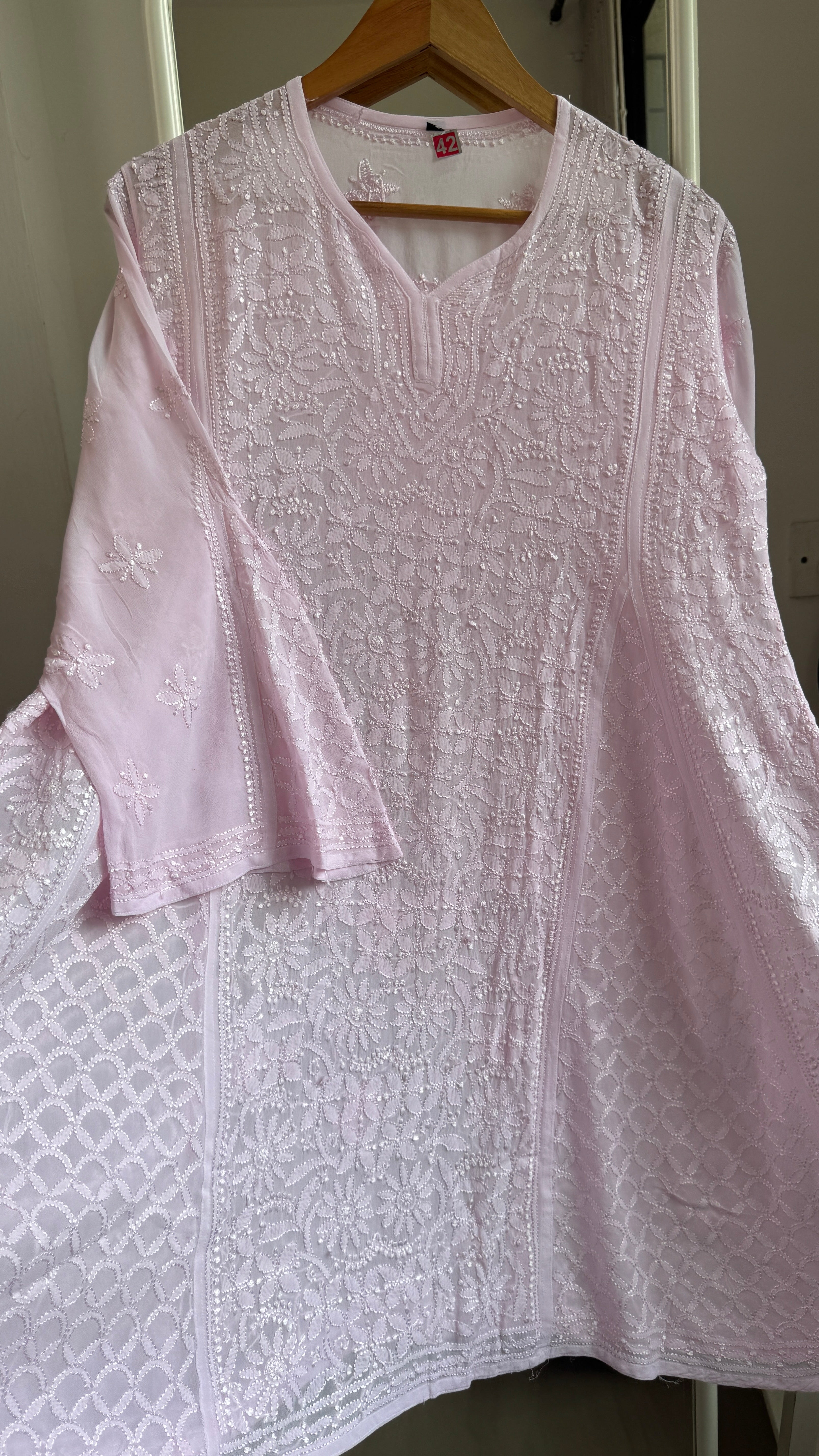 Viscose Chikankari Short Anarkali - Pink - Sahar Collection