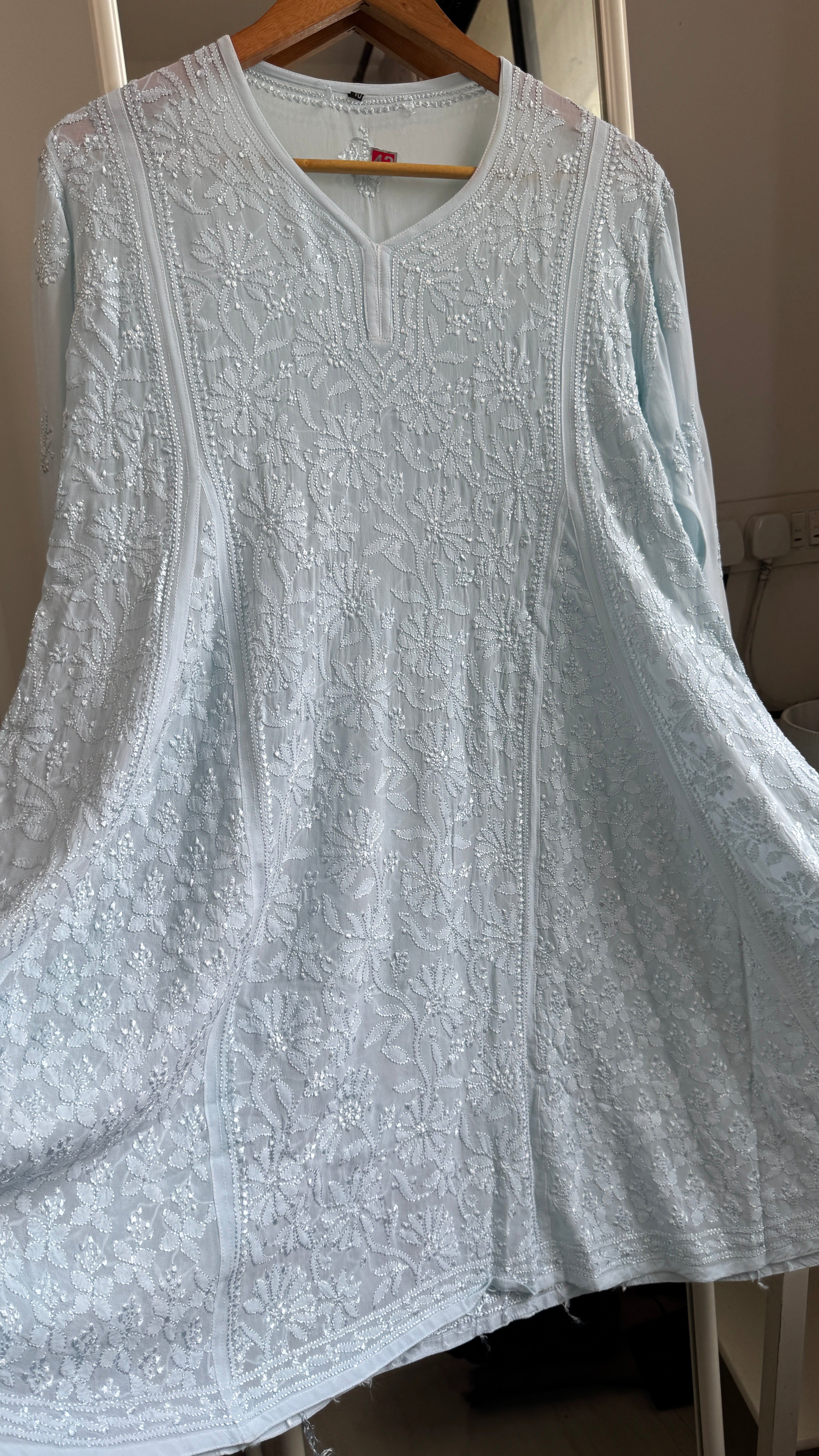 Viscose Chikankari Short Anarkali - Blue - Sahar Collection