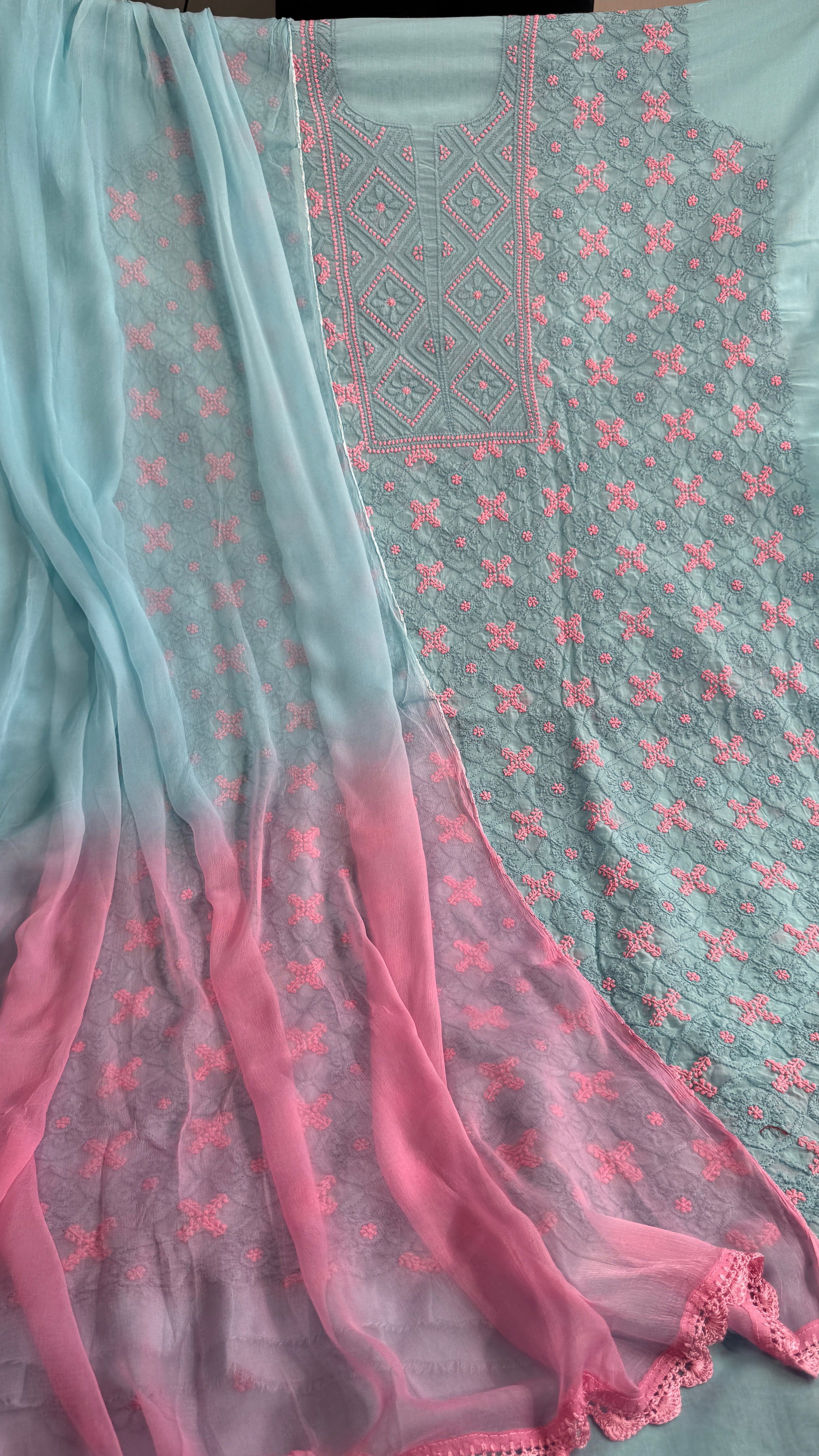 Handcrafted Lucknowi Chikankari Suit Set - Full Jaal - ARIAA CHIKANKARI