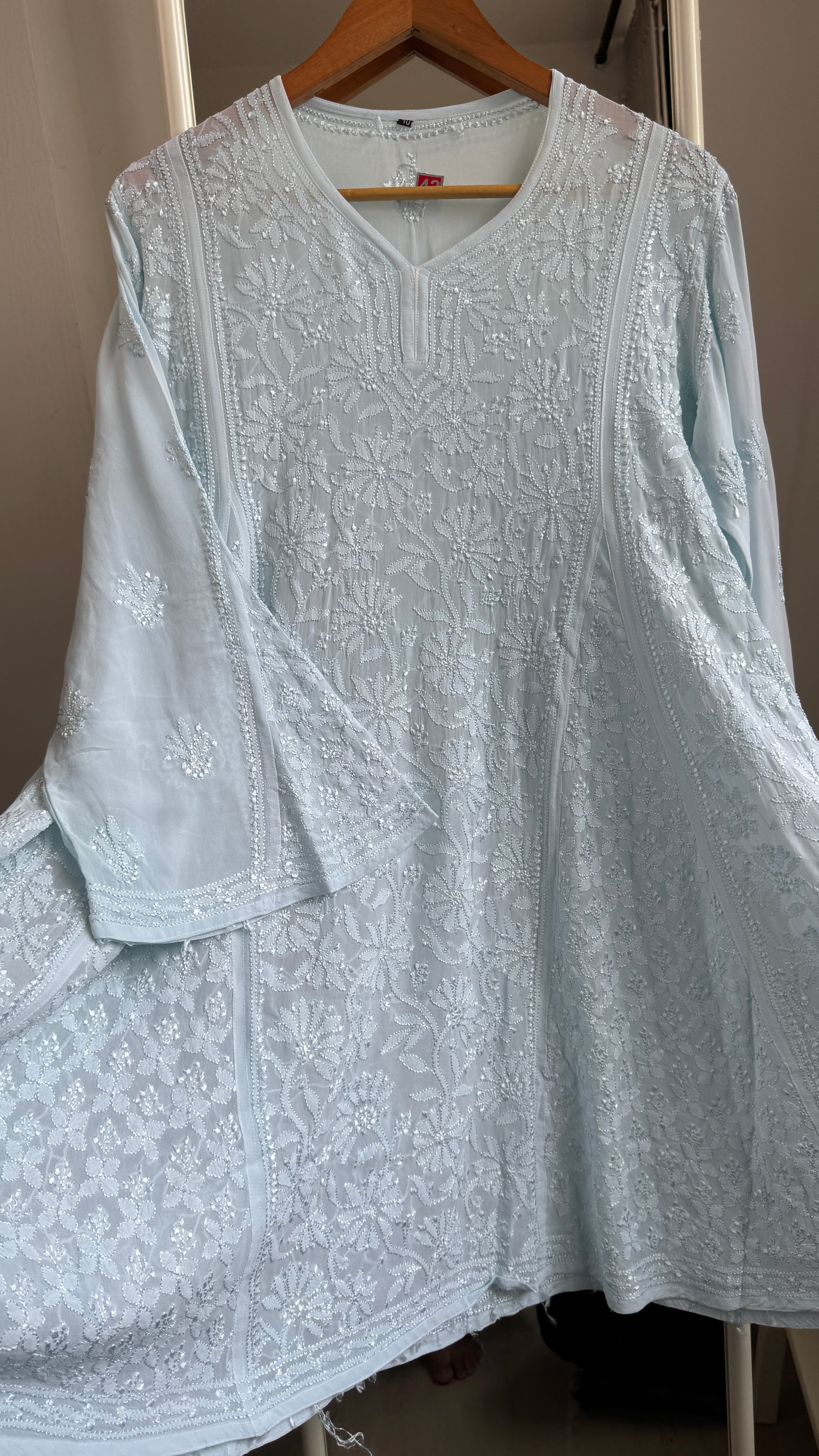 Viscose Chikankari Short Anarkali - Blue - Sahar Collection
