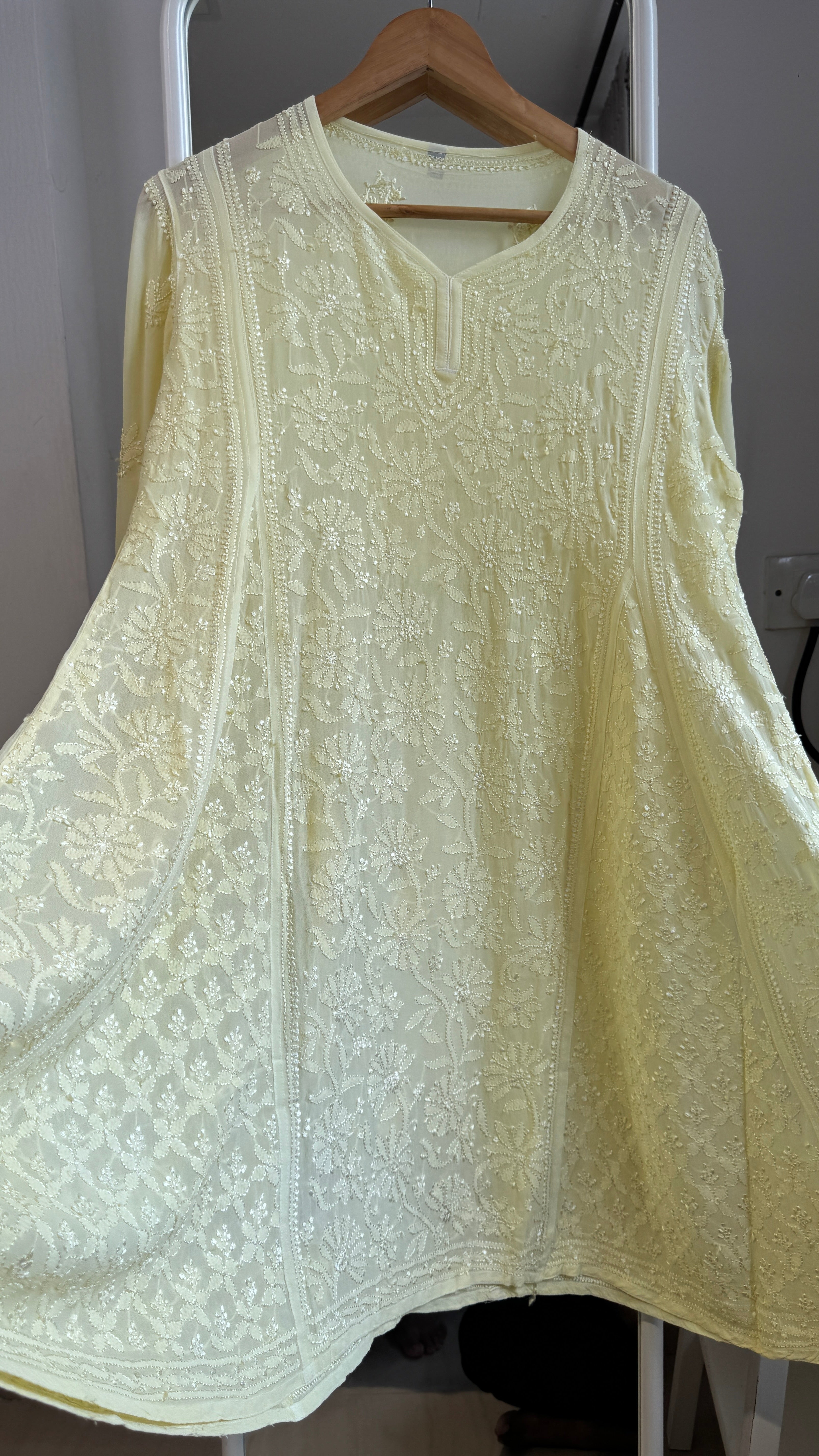 Viscose Chikankari Short Anarkali - Lemon Yellow - Sahar Collection