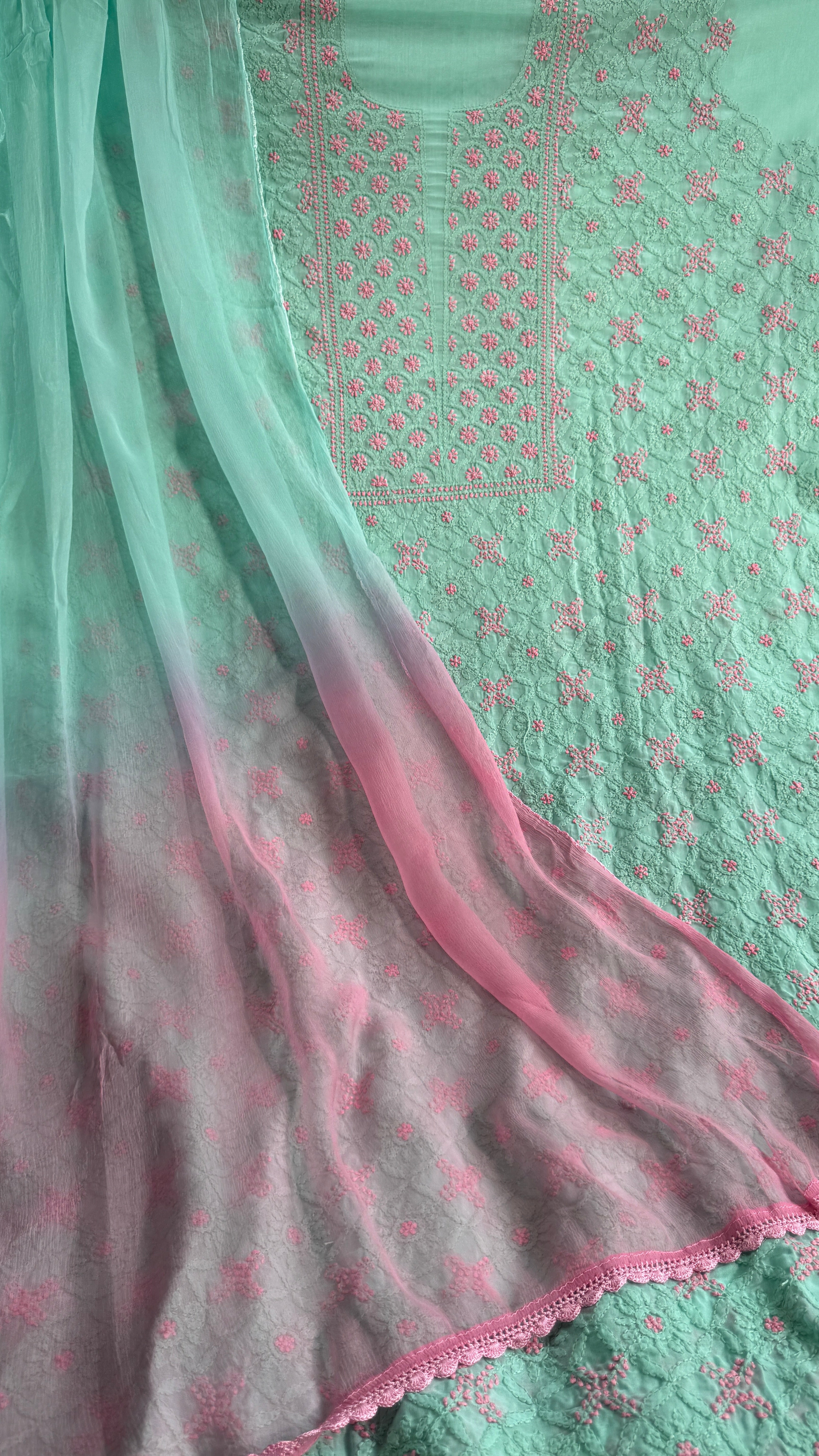Handcrafted Lucknowi Chikankari Suit Set - Full Jaal - ARIAA CHIKANKARI